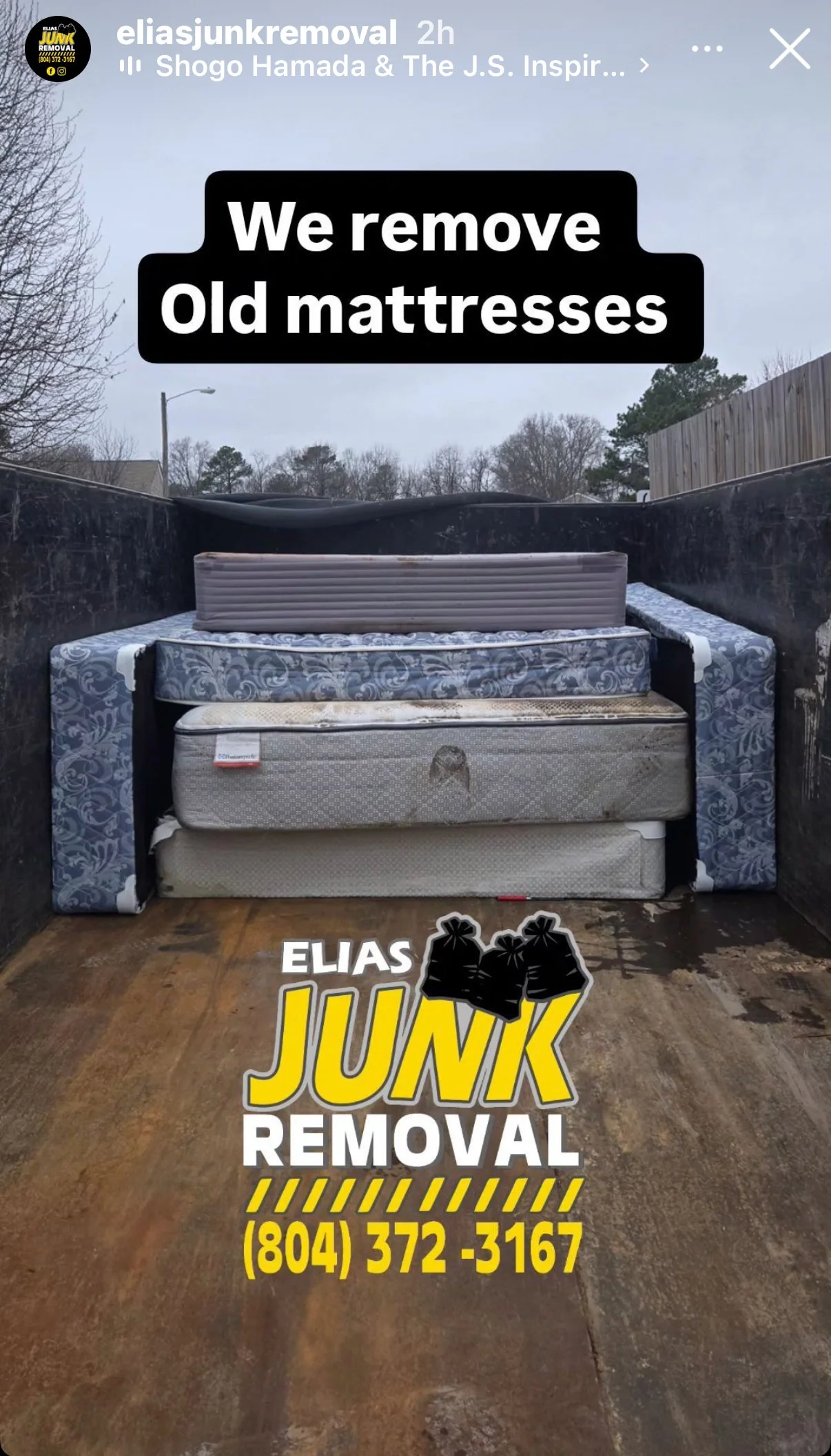 Old mattress removal by Elias Junk Removal in Richmond, VA