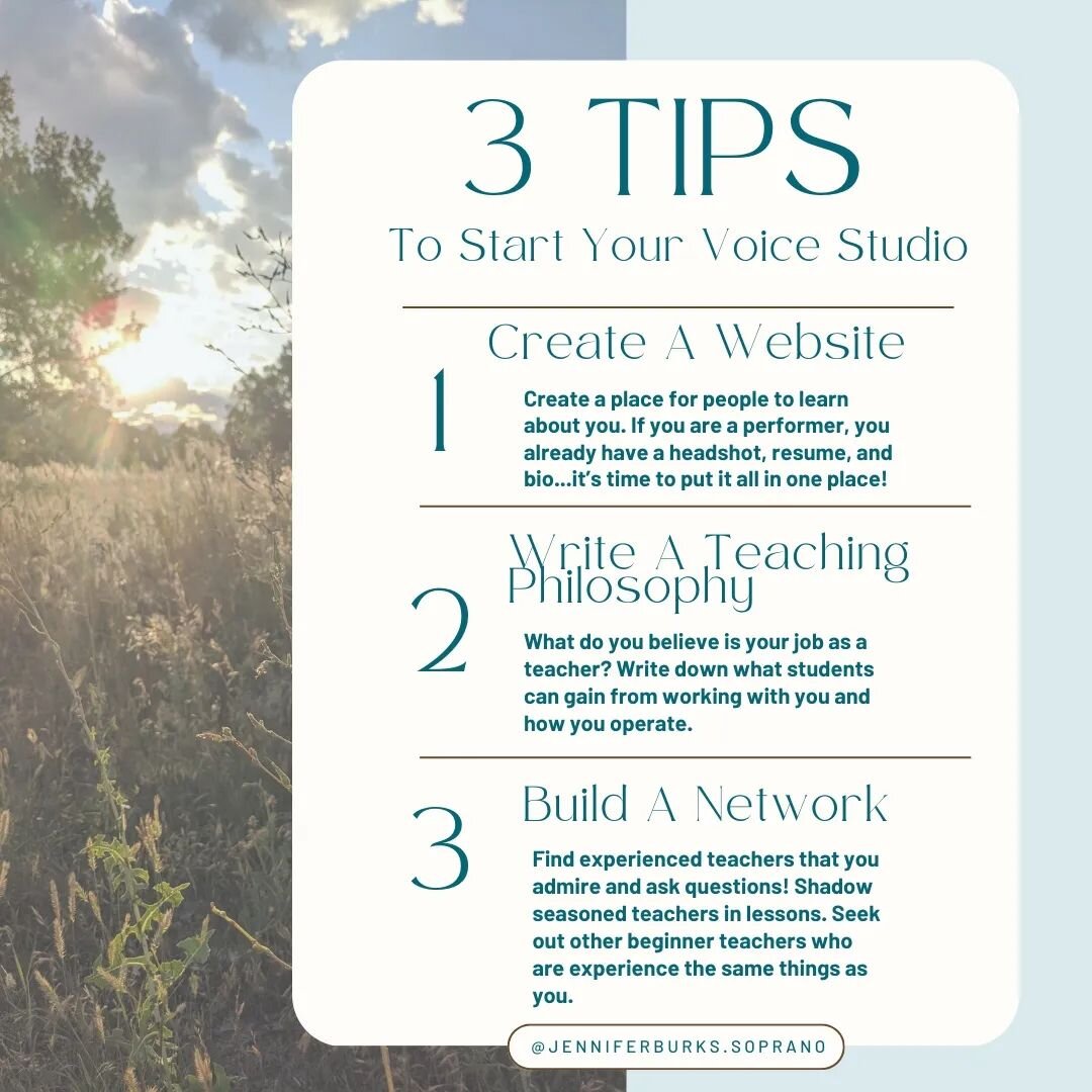 Stop procrastinating and start the voice studio you have always wanted!

The good news is, you can do these things WHILE you are already teaching. So don't feel like you missed the train if you don't already have them. 

⭐ Go build even a basic websi
