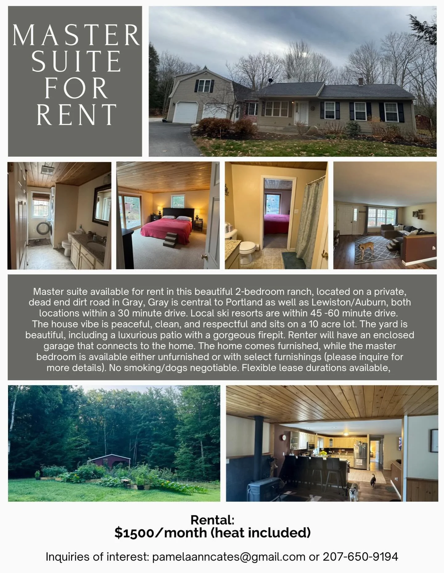 This location is stunning, and the rent is an incredible deal considering all that&rsquo;s included. Rental is for the master plus use of the entire house &amp; property. Enclosed garage too! Available immediately. #graymaine #mainerental #mainerenta