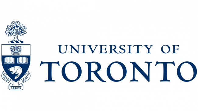 University of Toronto logo with a shield featuring a tree, open book, and a bear, and the text 'University of Toronto' in blue.