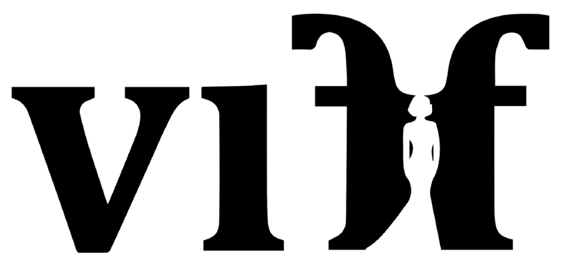 The word "vif" written in large black stylized letters with the letter "i" replaced by a silhouette of a woman in between two mirrored "f" letters.