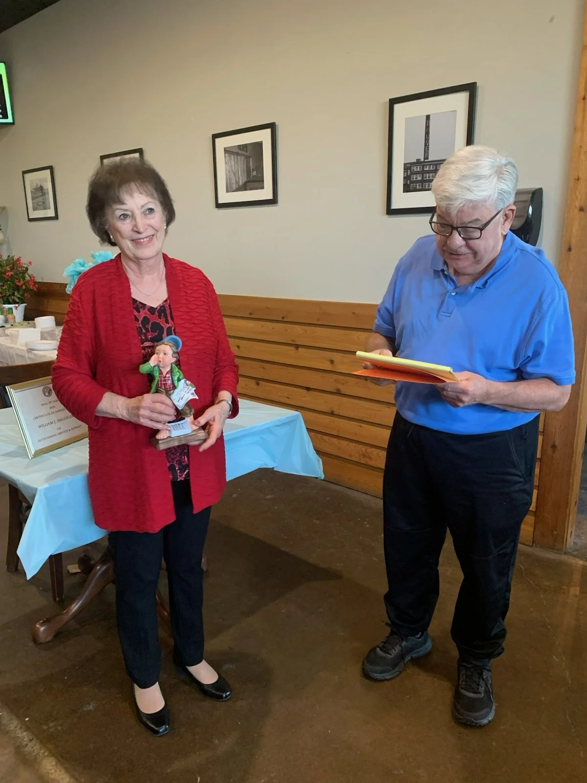 Presentation of statue to Nancy Donato by Joe Marcoaldi