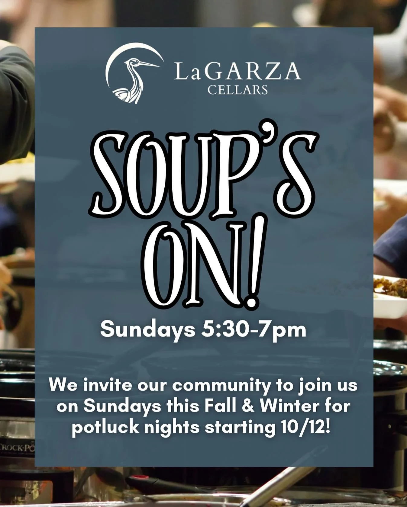 Bring a dish, order in or just show up! 😋🍷🍲