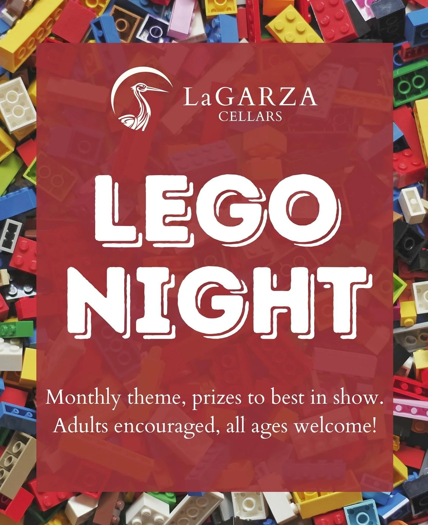Once a month LaGarza Cellars hosts Lego night &amp; tonight is the night! Bring your imagination &amp; build your best Lego creation 😎
