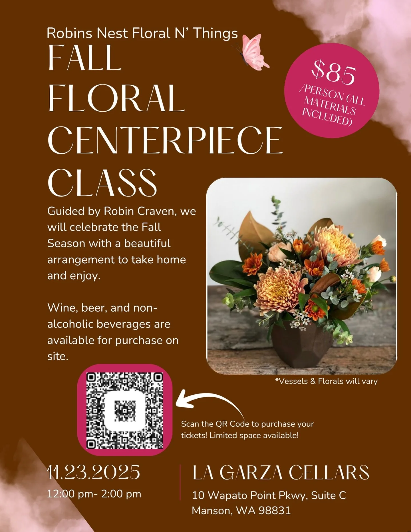 ✨exclusive discount: $10 off TODAY-SUNDAY 11/16✨

Just in time for your Thanksgiving tablescape, join us on 11/23 for a floral class with @robinsnestfloralnthings ! 
 
*sign up deadline is on 11/16 so there is enough time to get fresh florals in. Lim