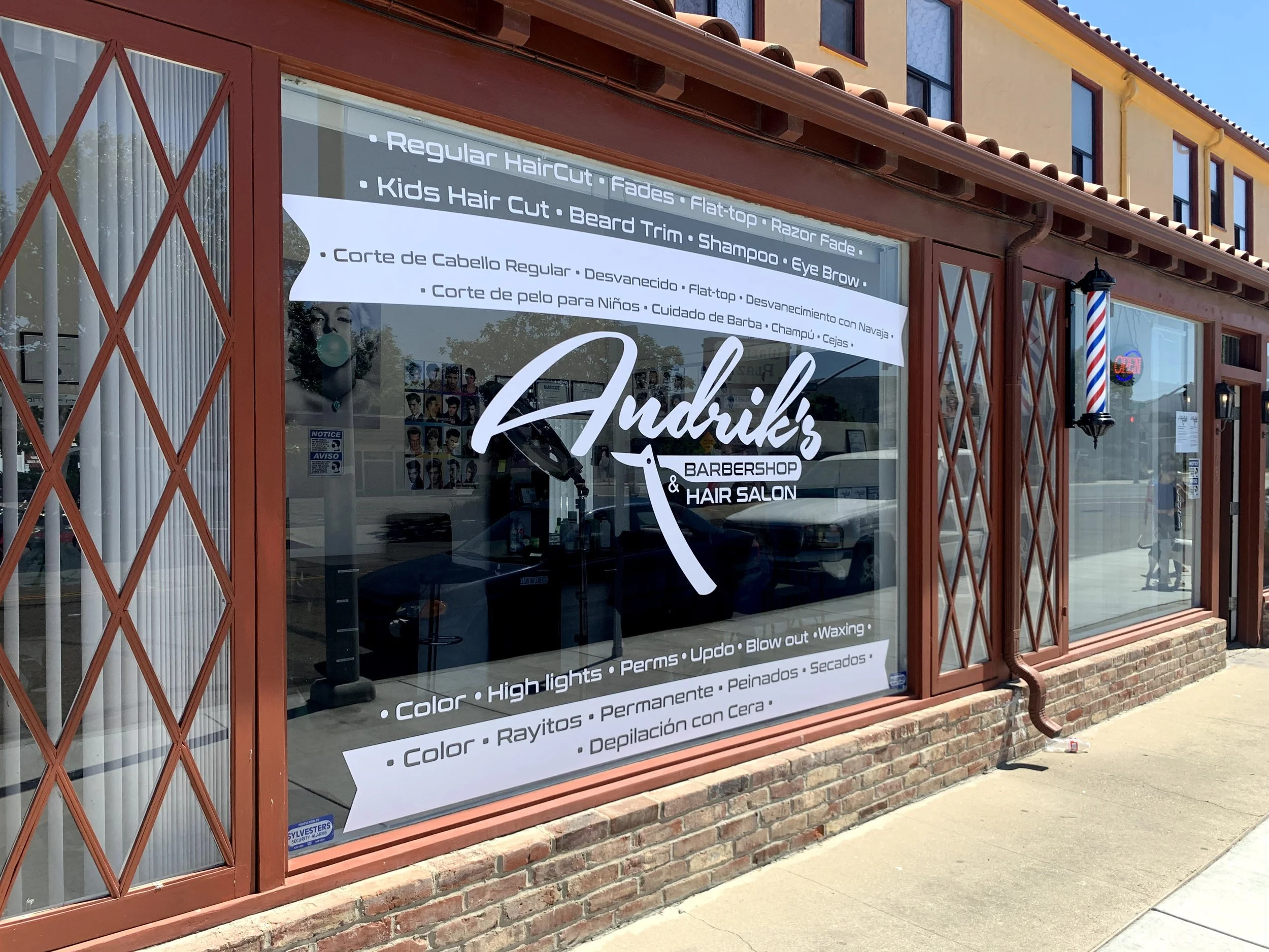 labeled facade of local business with vinyl