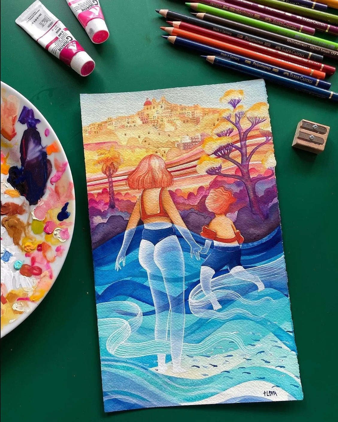 Just finished a wonderful consult with @tlpapa — 7 years after our very first meeting! Over the years she’s made 3 different countries her home, and each new place finds its way into her drawings. Her gouache work reflects everything: the