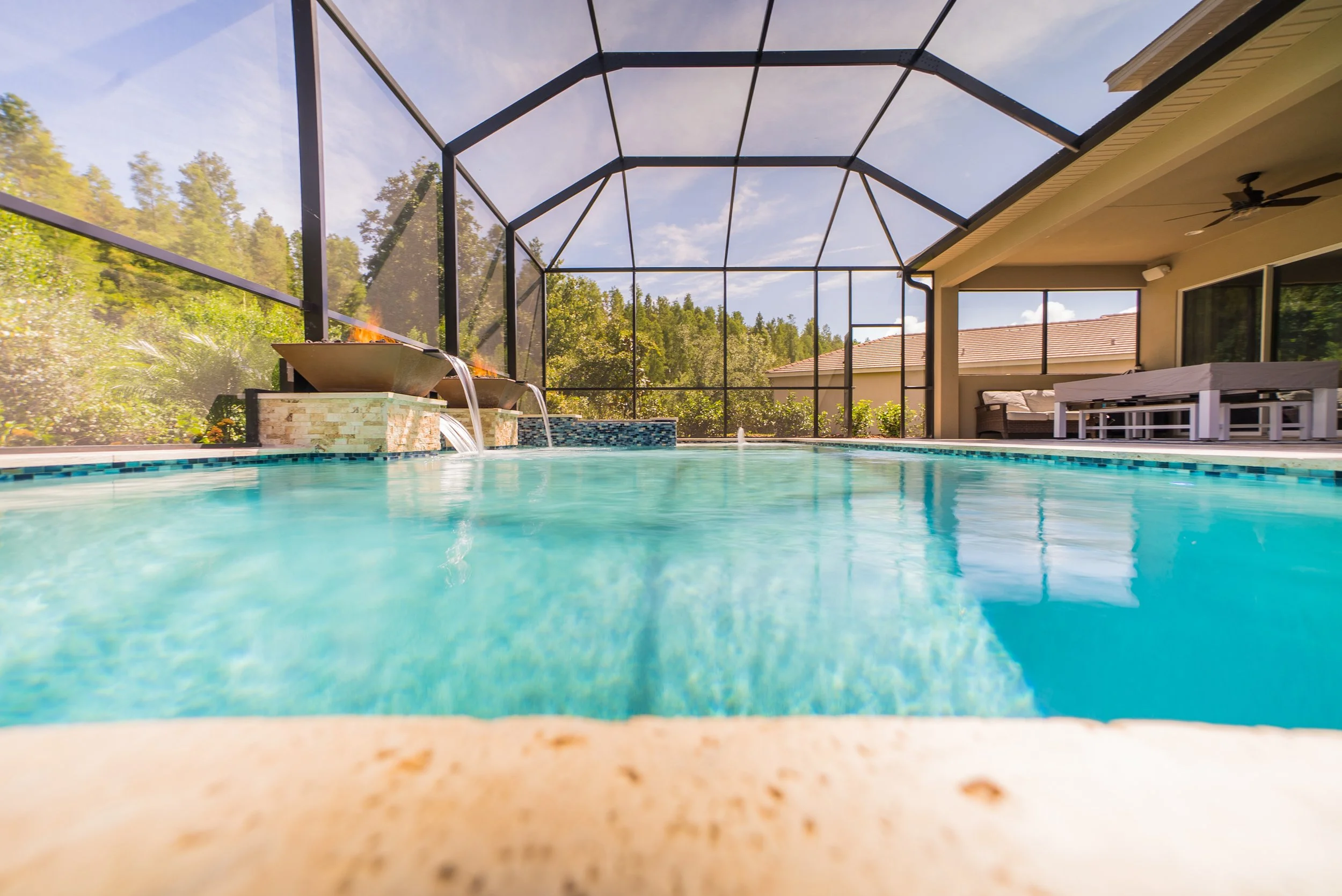 Fire bowls and waterfalls