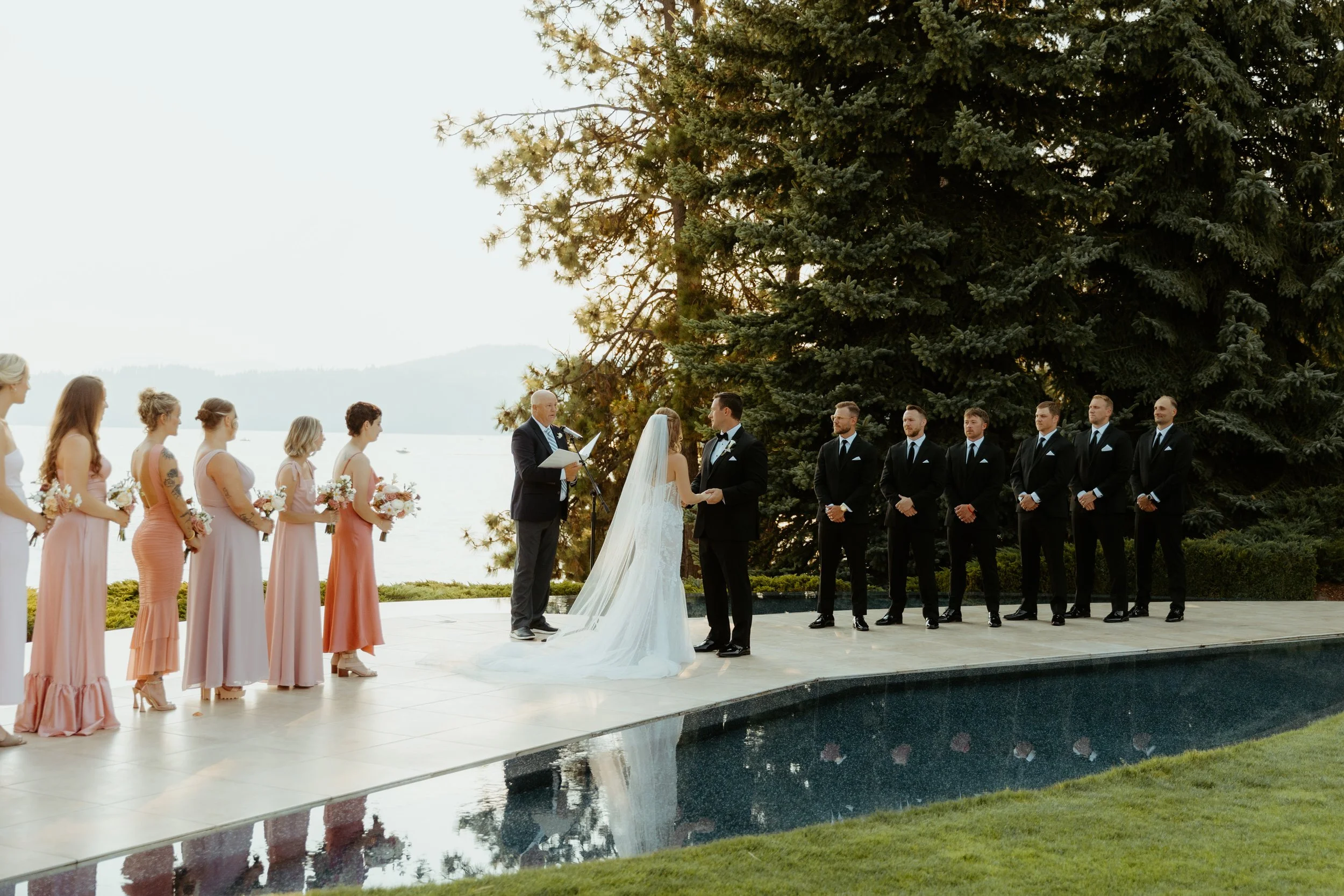 Intimate wedding ceremony at the Hagadone Event Center overlooking Lake Coeur d’Alene in Idaho