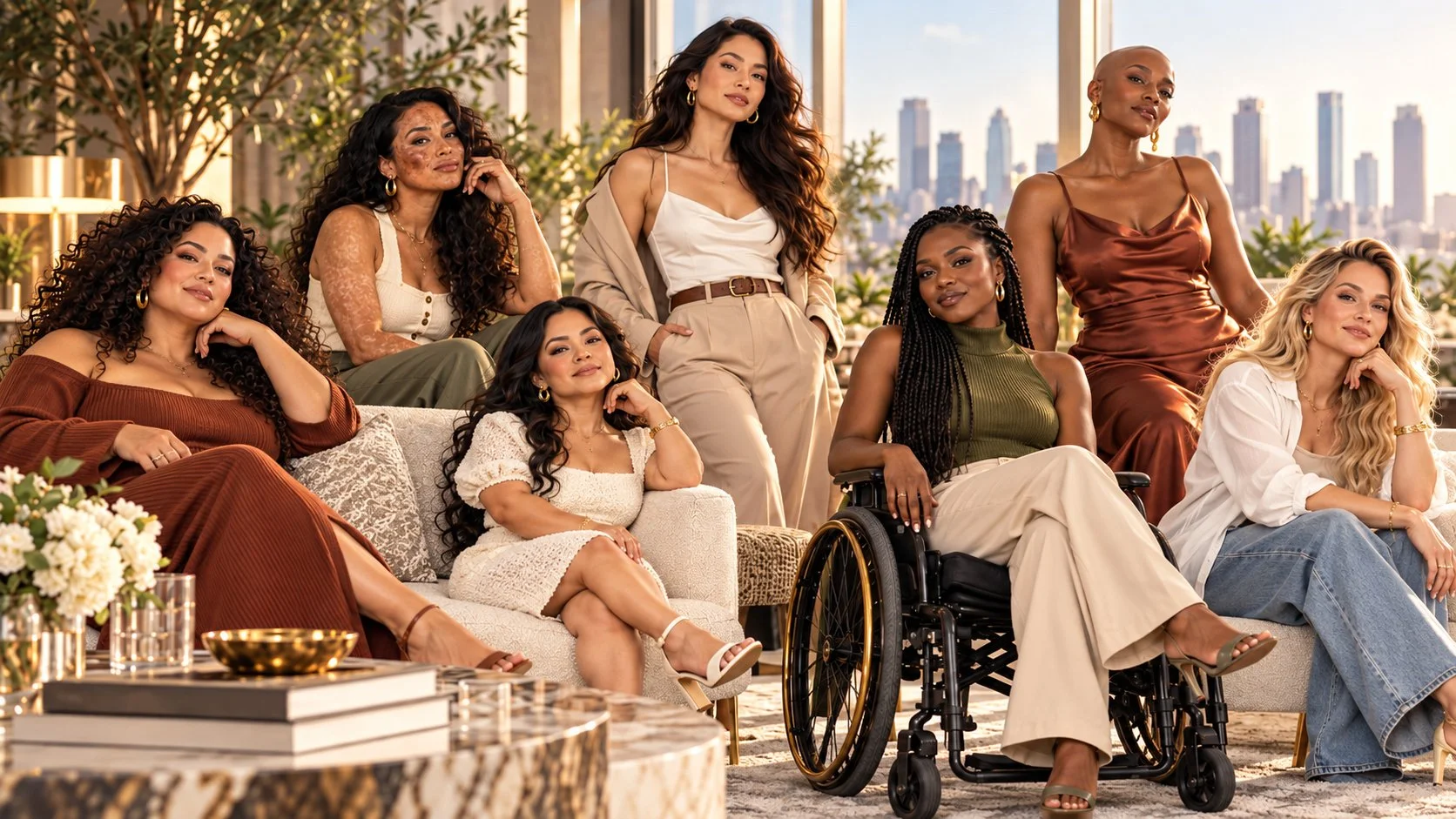 Group of women gathered in a sunlit lounge.