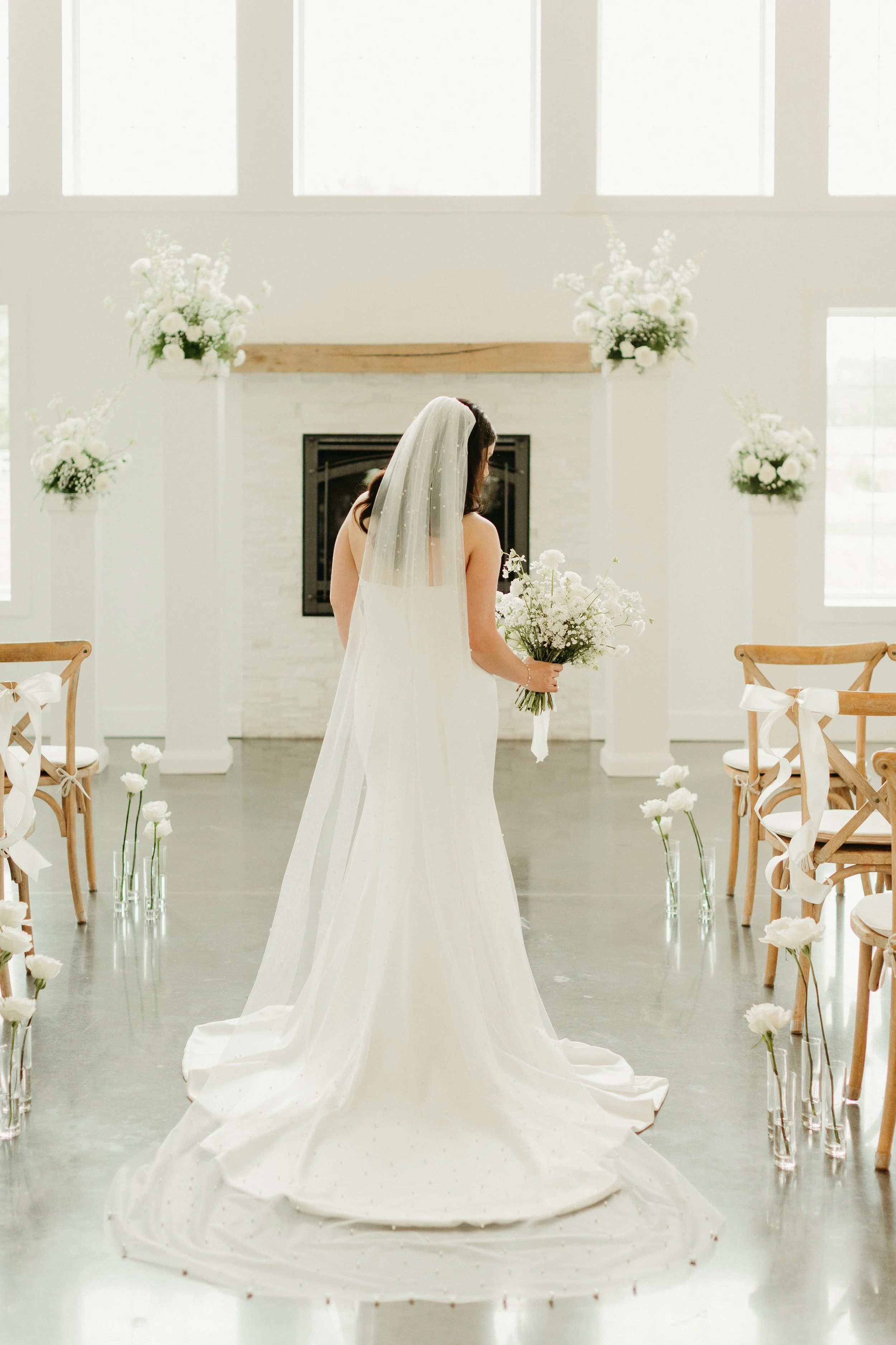 Fireplace wedding flowers
