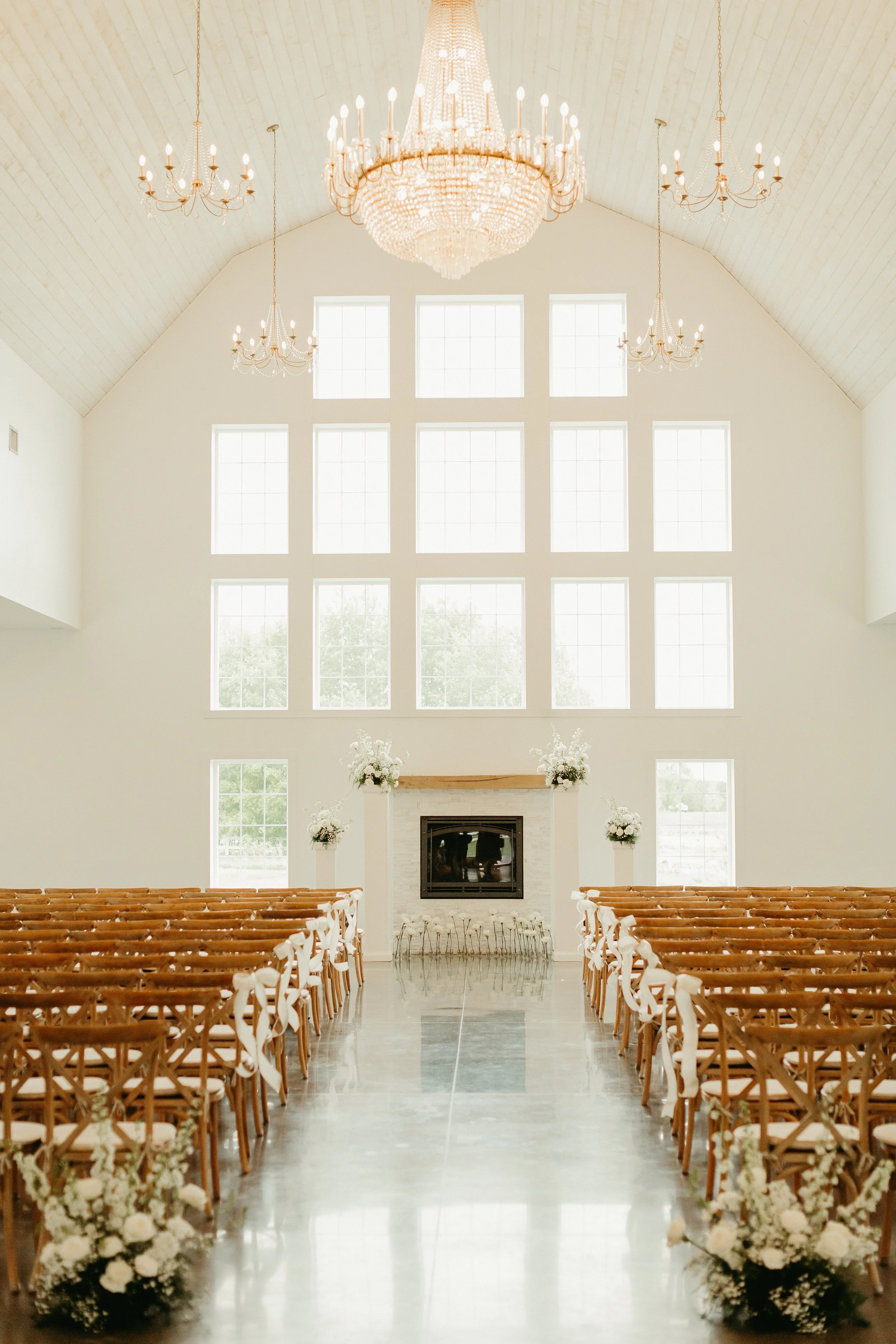 Barn wedding white flowers