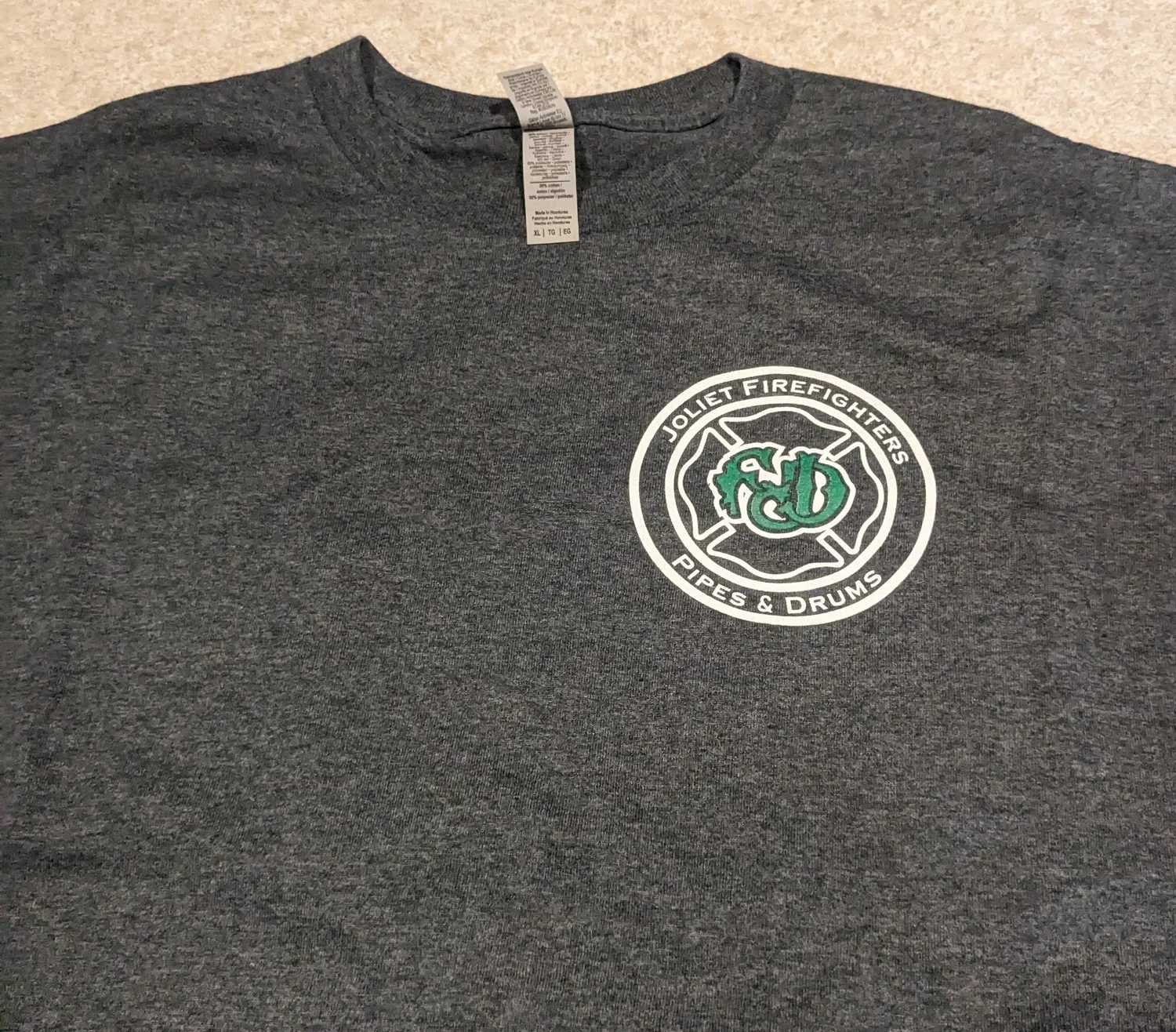 Grey Pipes & Drums T Shirt — Joliet Firefighters Pipes & Drums