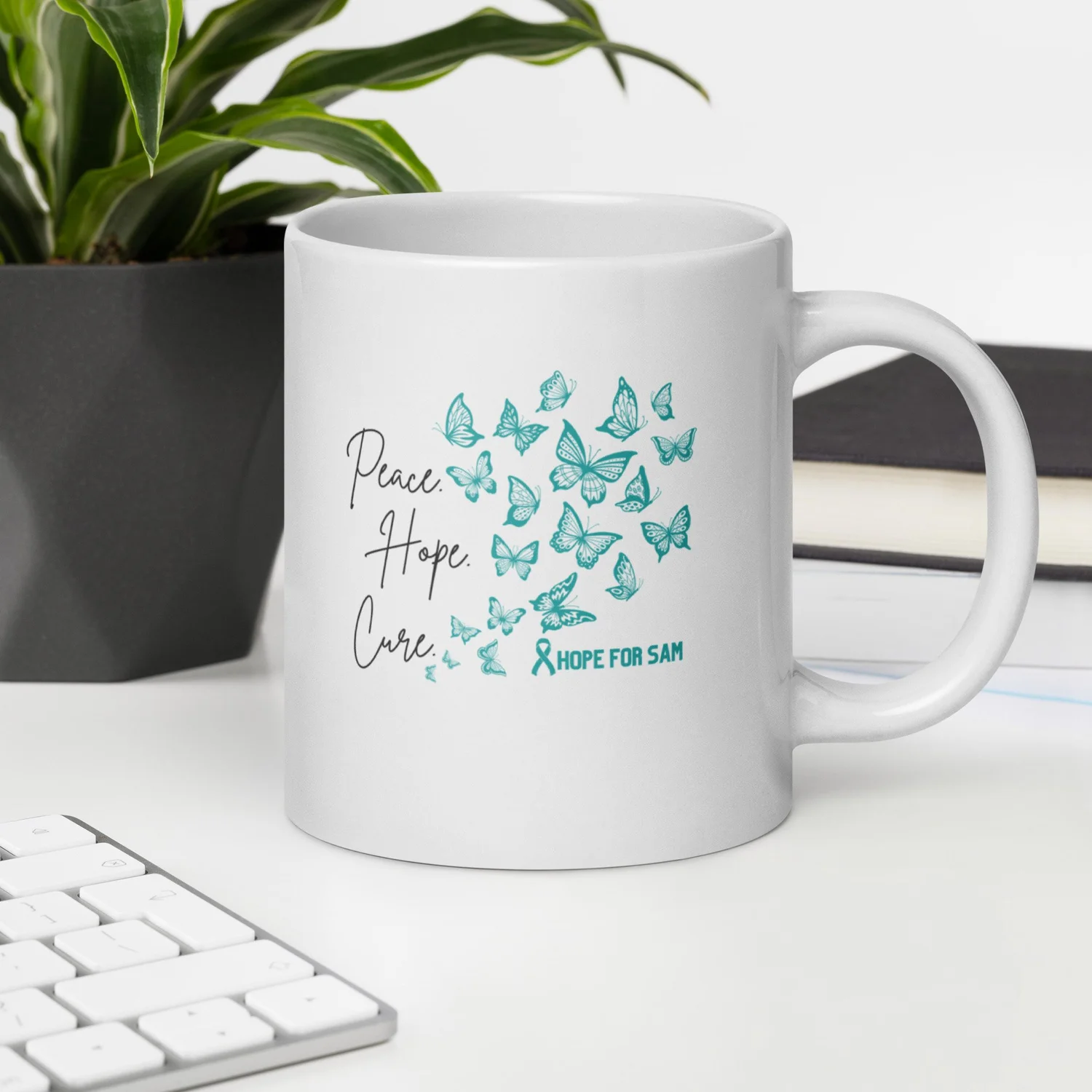 Peace. Hope. Cure. 20 oz White Glossy Mug  Hope for Sam