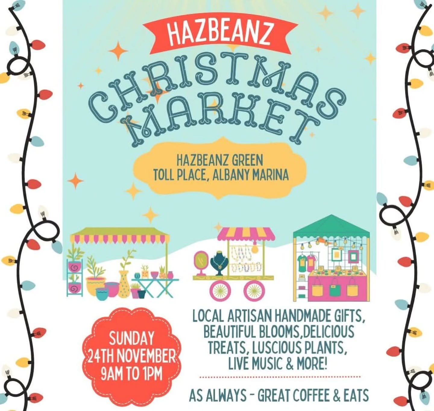Come and grab the best coffee with a view in Albany this Sunday! 
They are helping to raise money for RFDS✈️
Do a spot of Christmas shopping, and support small local businesses this festive season!
See you there 💕😀

Sunday 24/11
Hazbeanz
9am - 1pm