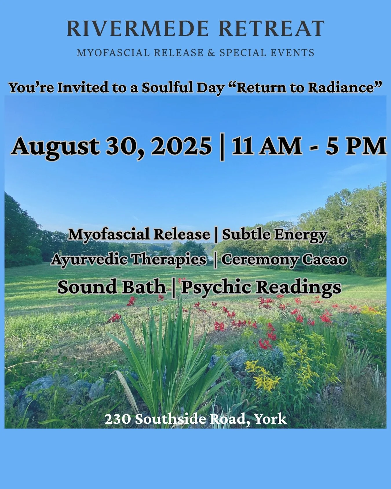 Return to Radiance during a Soulful Day at Rivermede Retreat. Saturday, August 30th from 11am - 5pm.
A sacred space to awaken, realign, and return to your true essence. Step into a day of deep healing and soul connection.
Clear and renew through Su