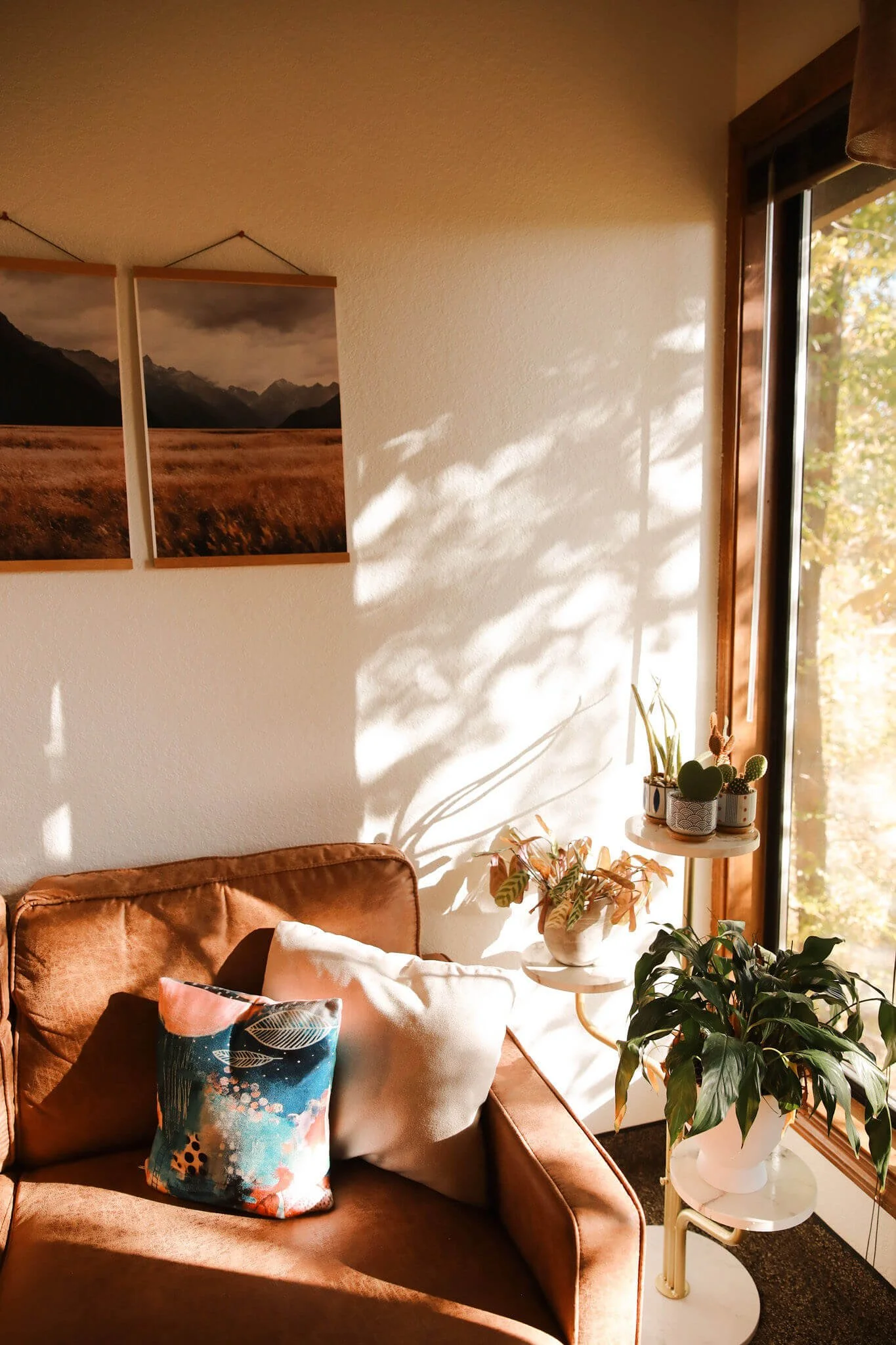 therapy office with couch, plants and sunlight