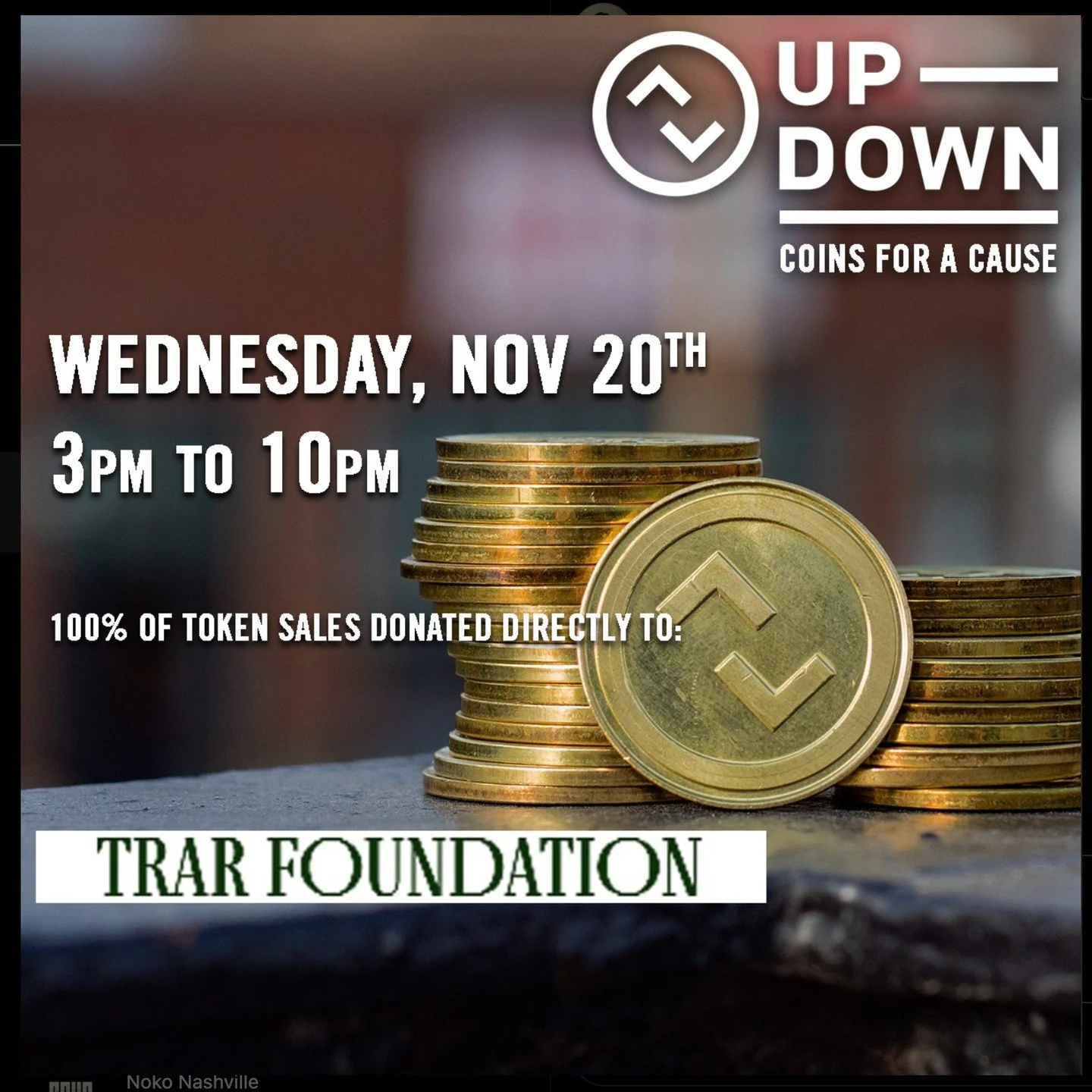 EVENT LOADING🤩❗❗

We proudly announce that we partnered with Up-Down Nashville for a fundraising event! Join us on Wednesday, November 20th, from 3 to 10 p.m. for Coins for a Cause. They have over 60 classic games at just 25 cents a token! (21+ only