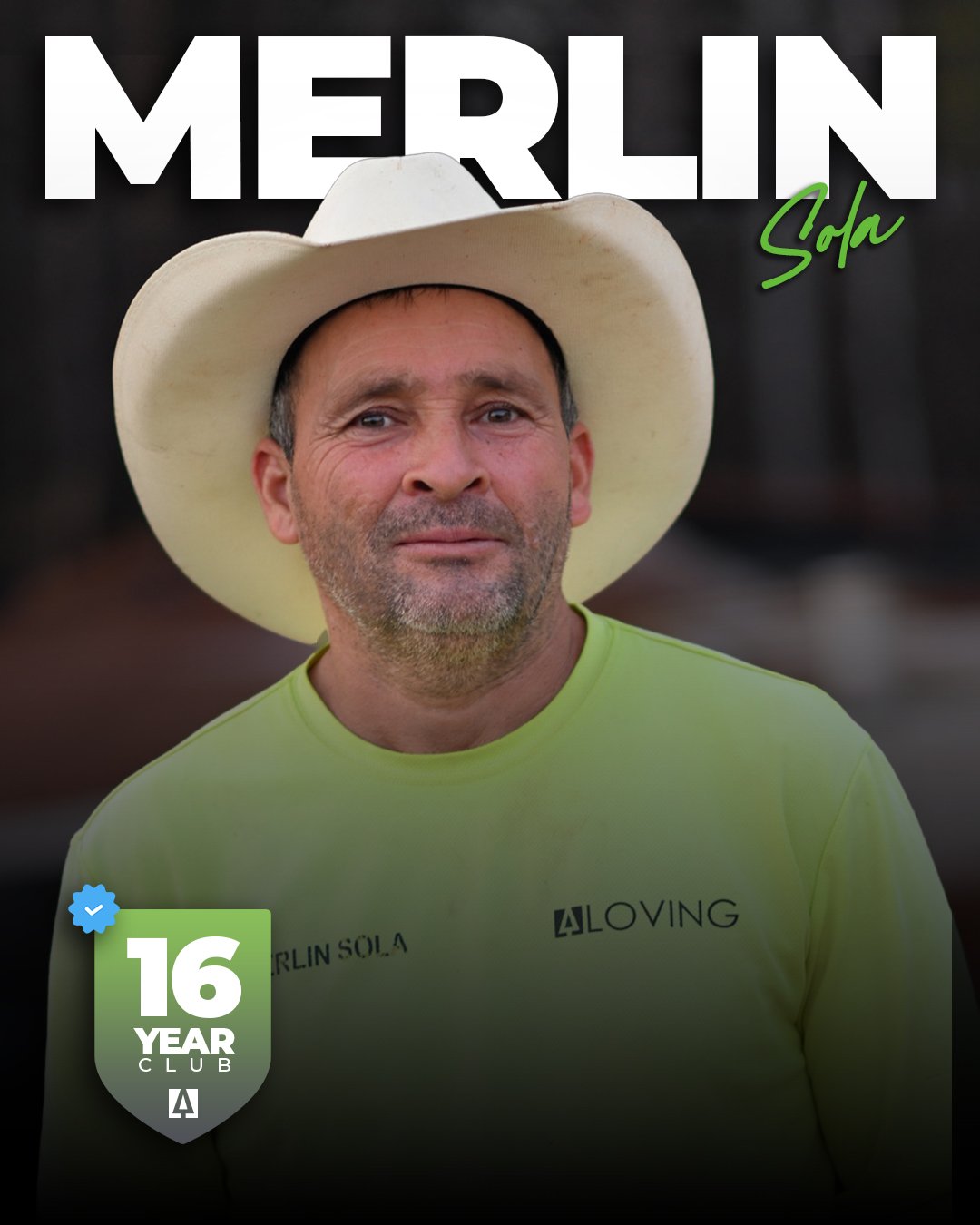 We&rsquo;re celebrating another HUGE milestone this week 🎉 

Merlin &quot;Cowboy&quot; Sola, an Install Technician with our Landscaping Division, is celebrating 16 YEARS at LOVING!!

You won&rsquo;t find a more humble, hard-working, and loyal human 