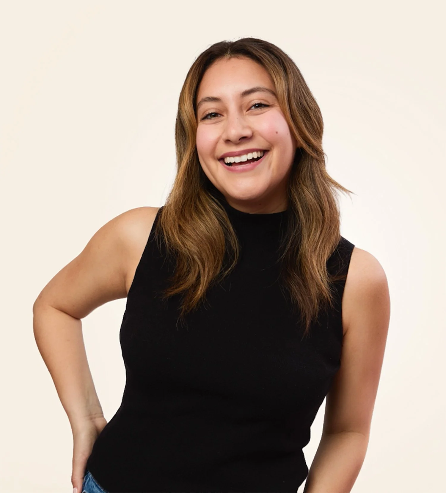 Rosa Pruneda, Houston Latina PR consultant and multicultural brand strategist, smiling confidently in a professional portrait on a clean white background