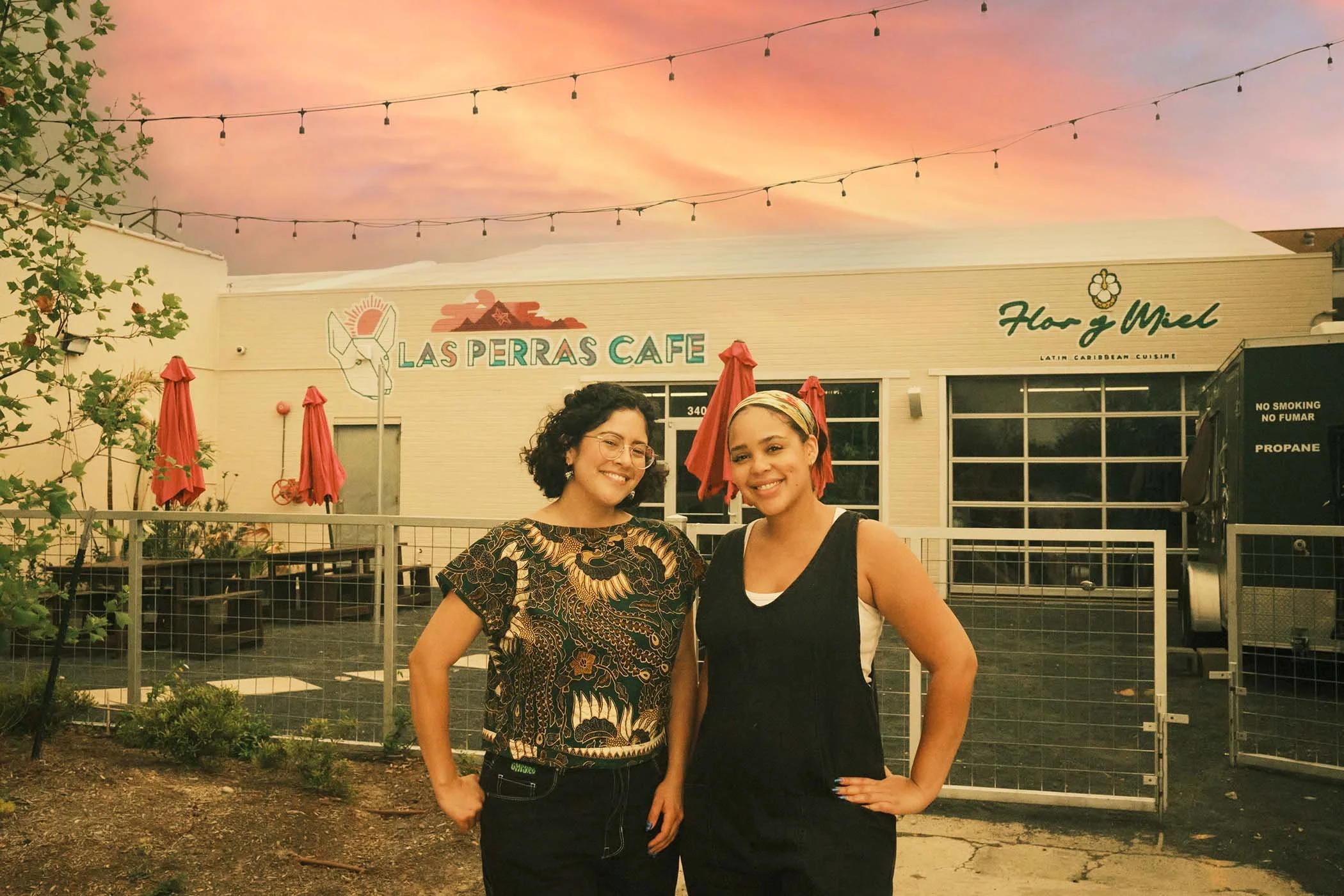 Founders of Las Perras Café and Flor y Miel, Latina-owned café and Caribbean eatery, in a warm, professional portrait