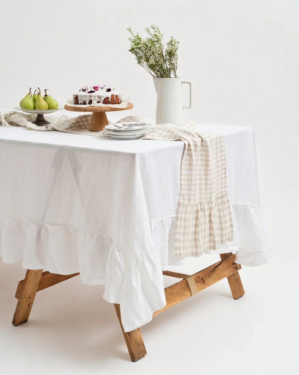100% French Flax Linen Flounce Table Runner