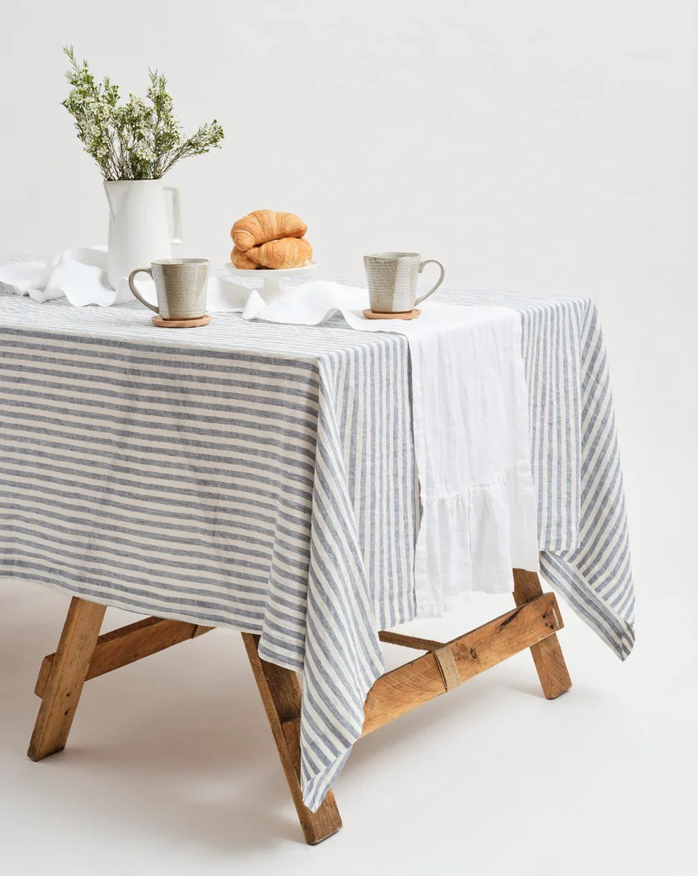 100% French Flax Linen Flounce Table Runner