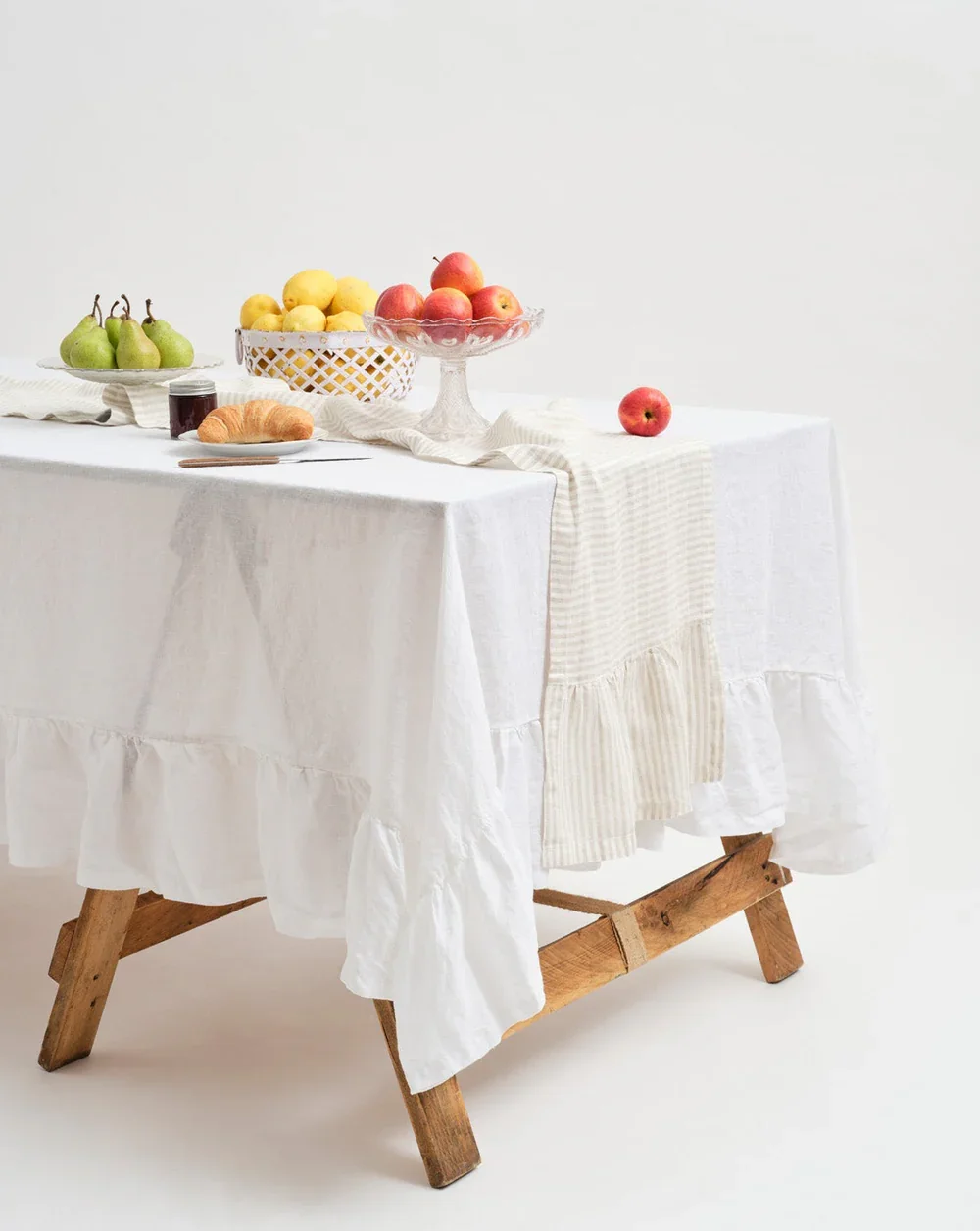 100% French Flax Linen Flounce Table Runner