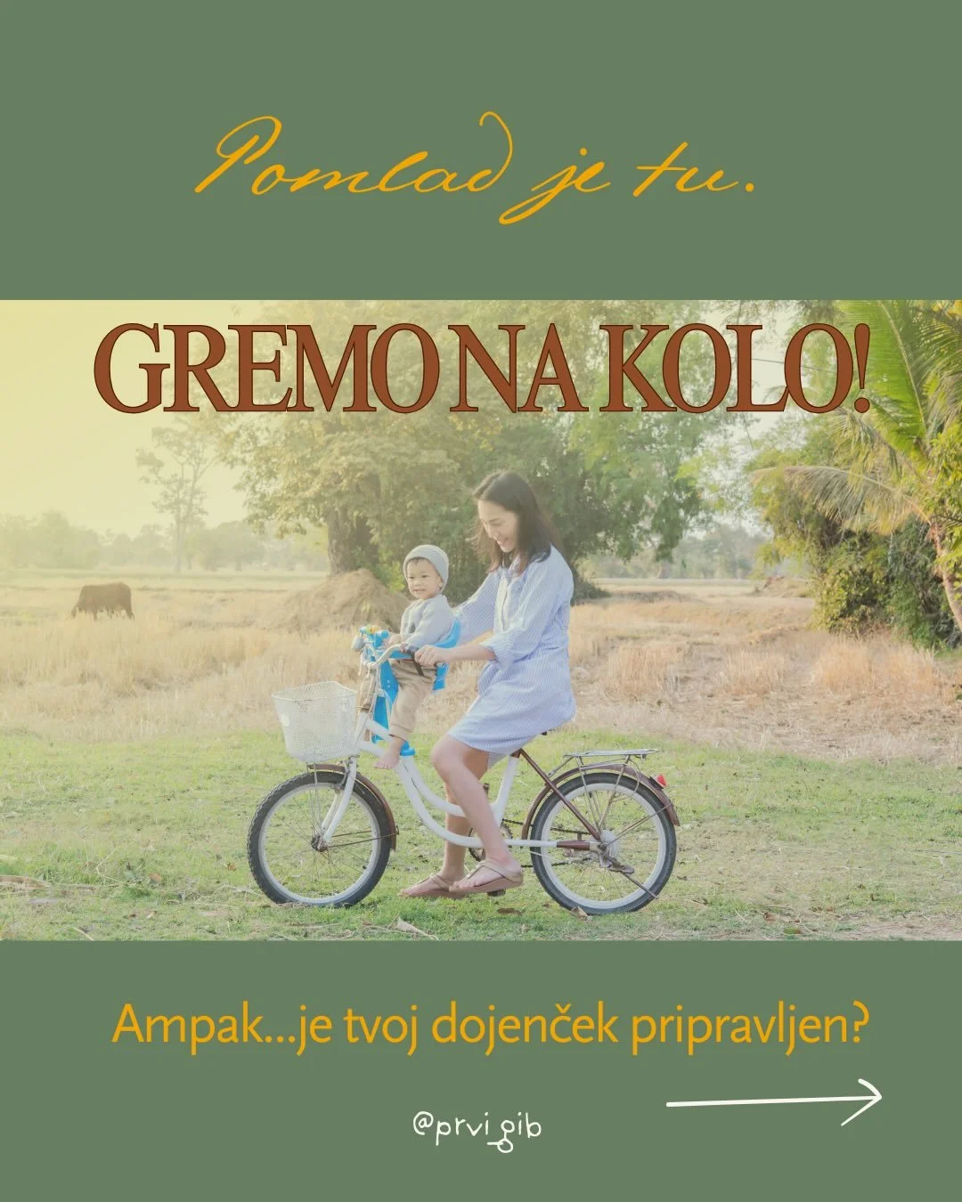 🚴&zwj;♀️🌱Pomlad nas hitro ponese na kolo &ndash; a pri dojenčkih in malčkih moramo vedno najprej razmi&scaron;ljati razvojno.

Otroka ne vozimo v kolesarskem sedežu predno so vratne mi&scaron;ice in hrbtenica dovolj stabilne za tresljaje med vožnjo