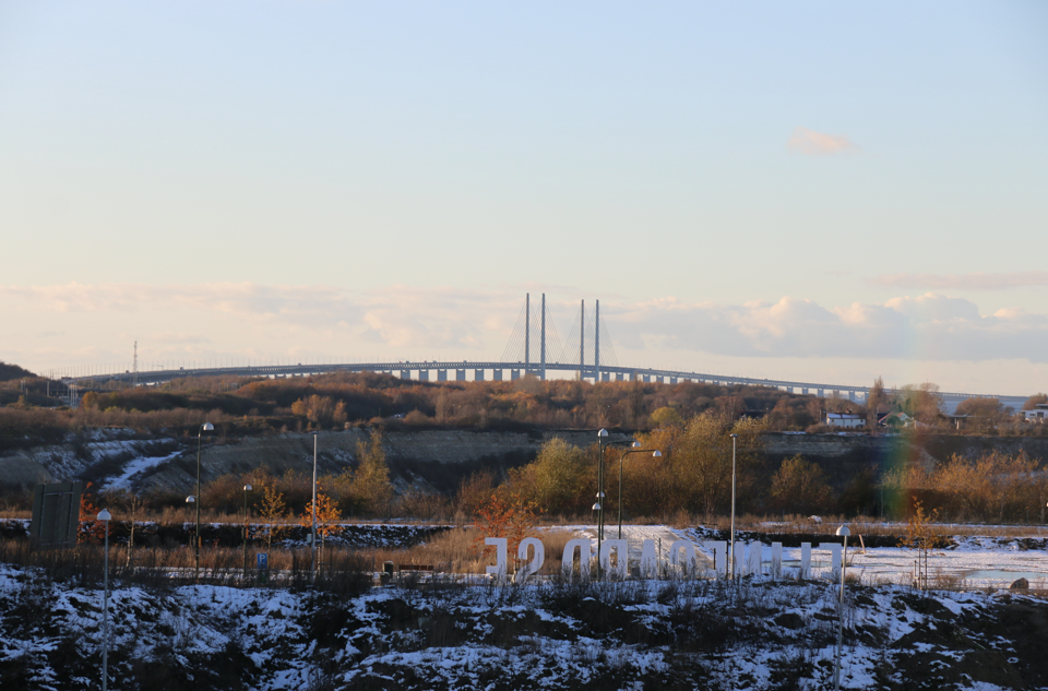 Bild från projektet tagen på hög höjd med utsikt mot Öresundsbron.