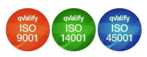 Bild på Qvalifys ISO 9001, 9400, 45000 märke.