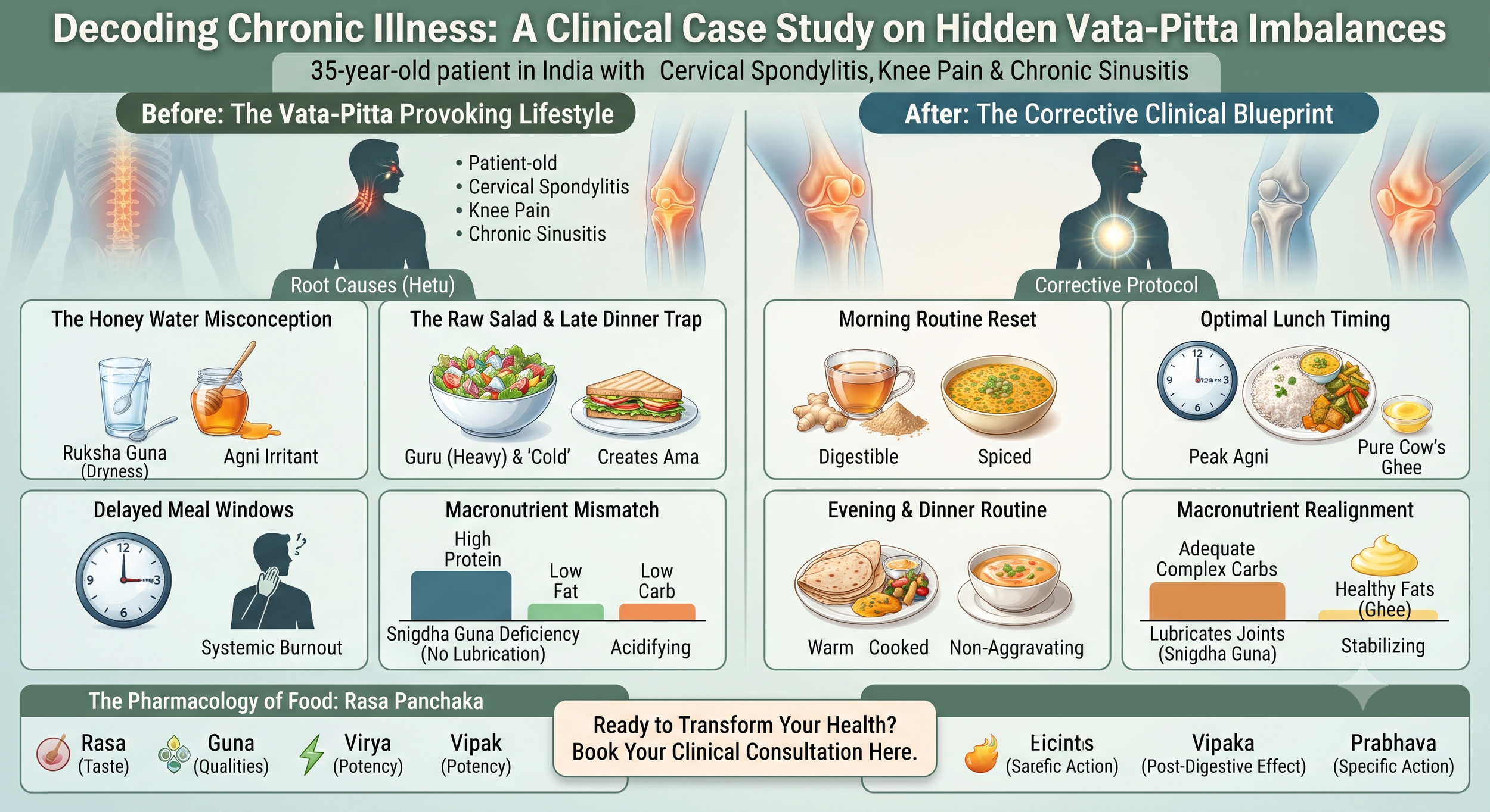 Decoding Chronic Illness: A Clinical Case Study on Hidden Vata-Pitta Imbalances, Agni, and Rasa Panchaka