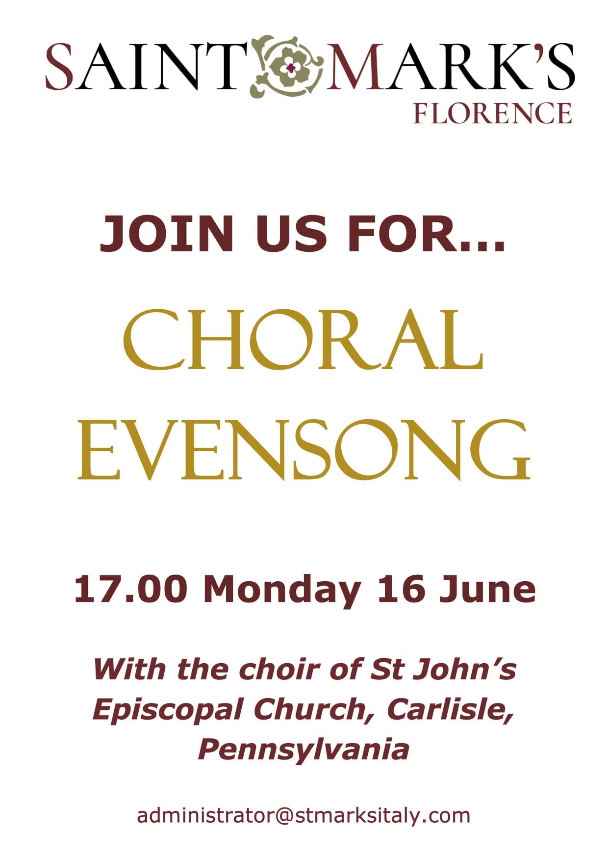 Choral Evensong with the Choir of St John's Episcopal Church