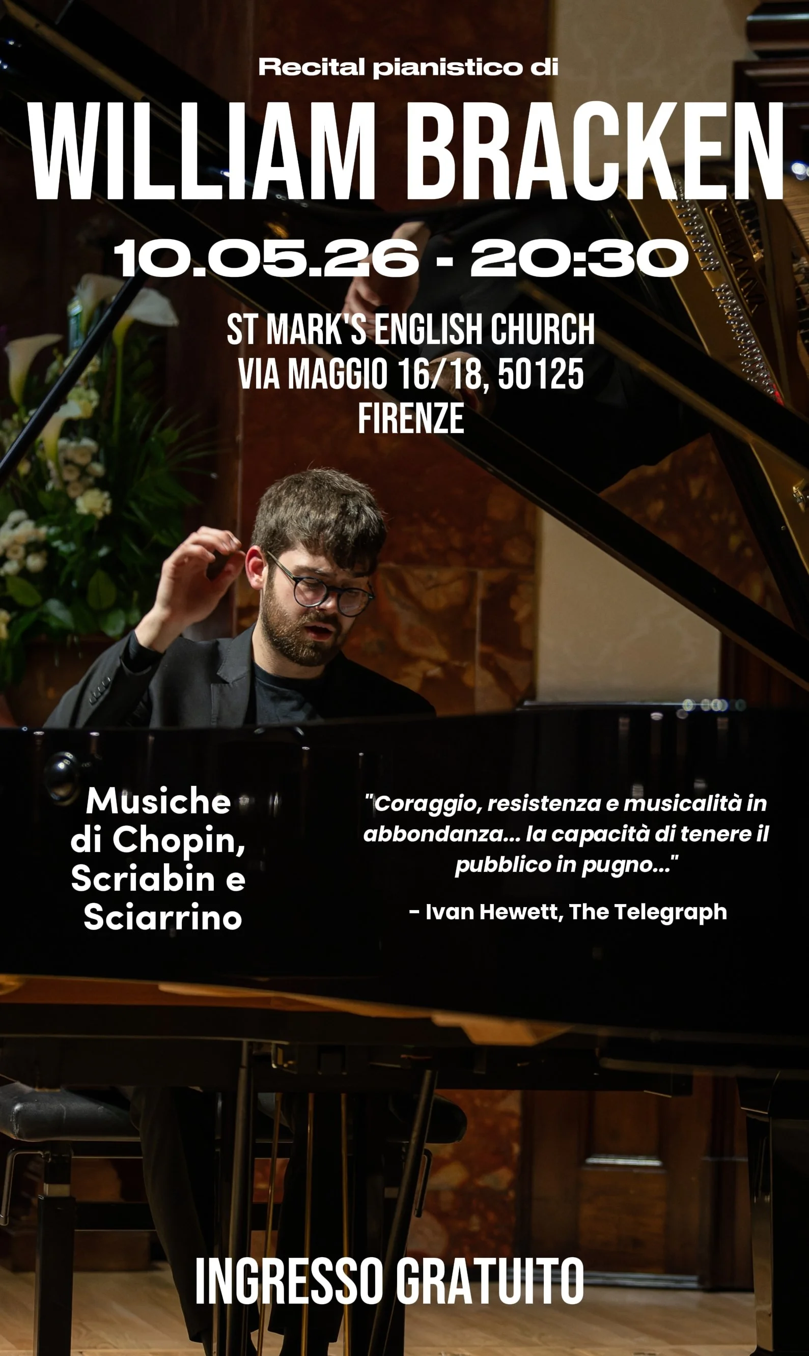 Free Entry to William Brackem's Piano Recital