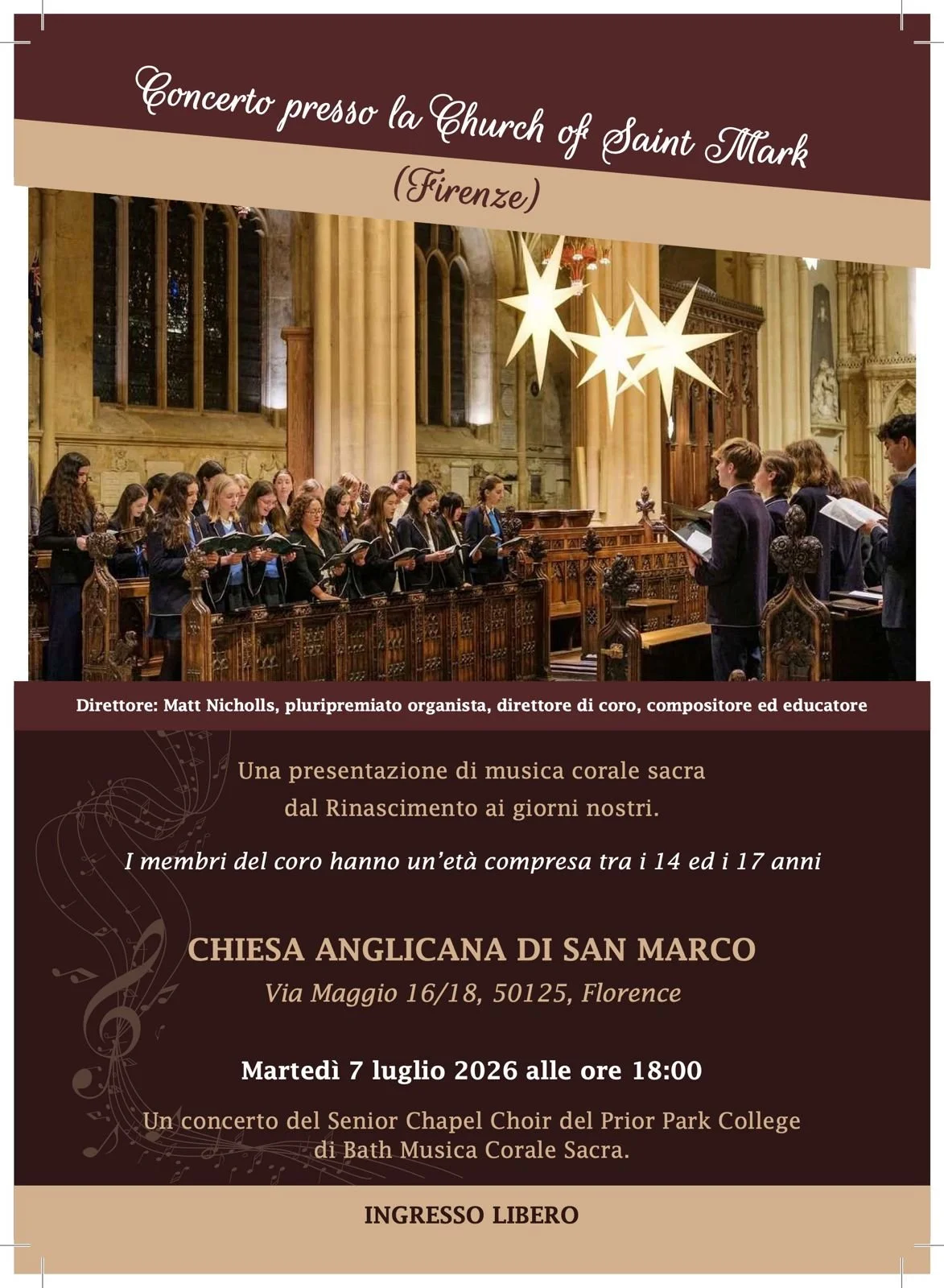 Concert of the Senior Chapel Choir of Prior Park College from Bath Sacred Chorale Music