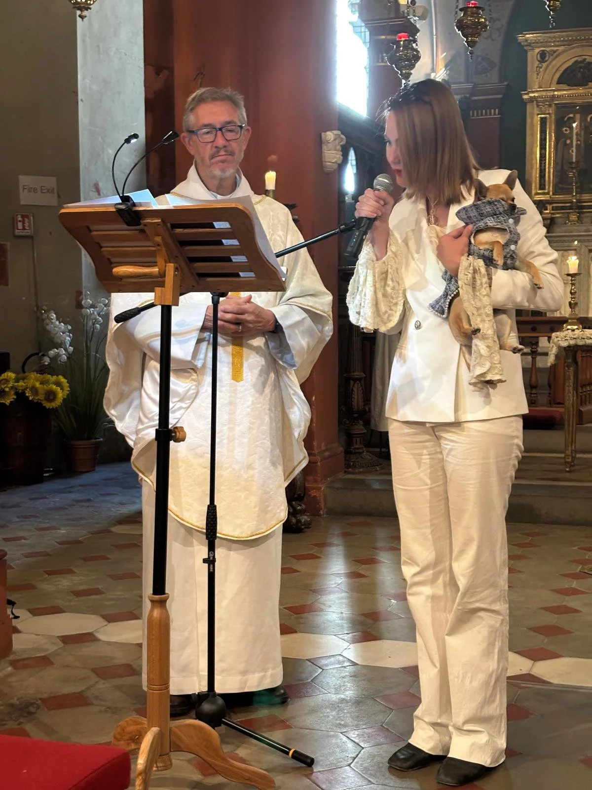 Brenda being commissioned as our new Church Warden in St Mark's, (with her dog Florence).