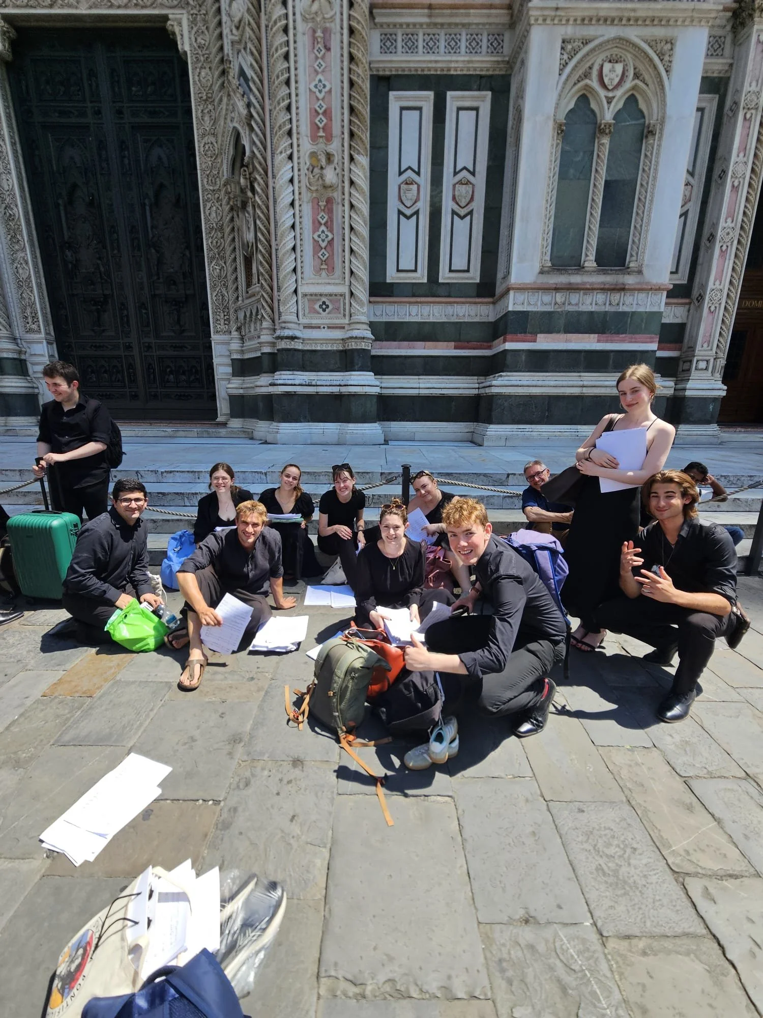 Outside the Duomo sorting out music!