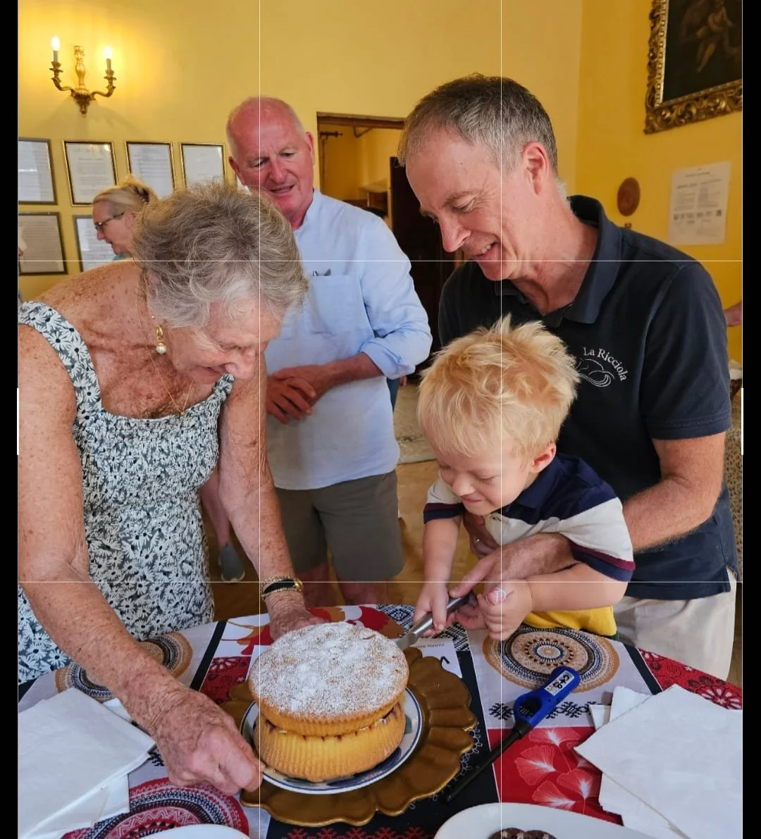 Leo demonstrating his excellent cake-cutting skills.