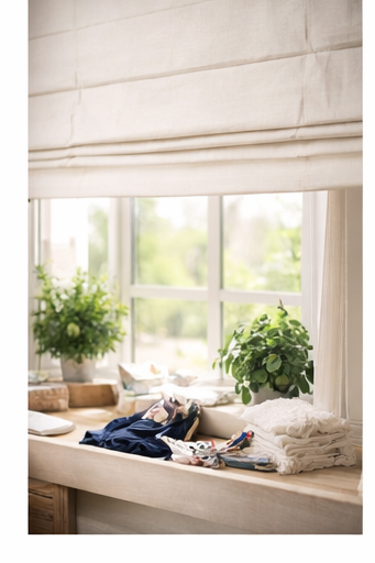 Two blue and gray striped upholstered headboards leaning against a wall.