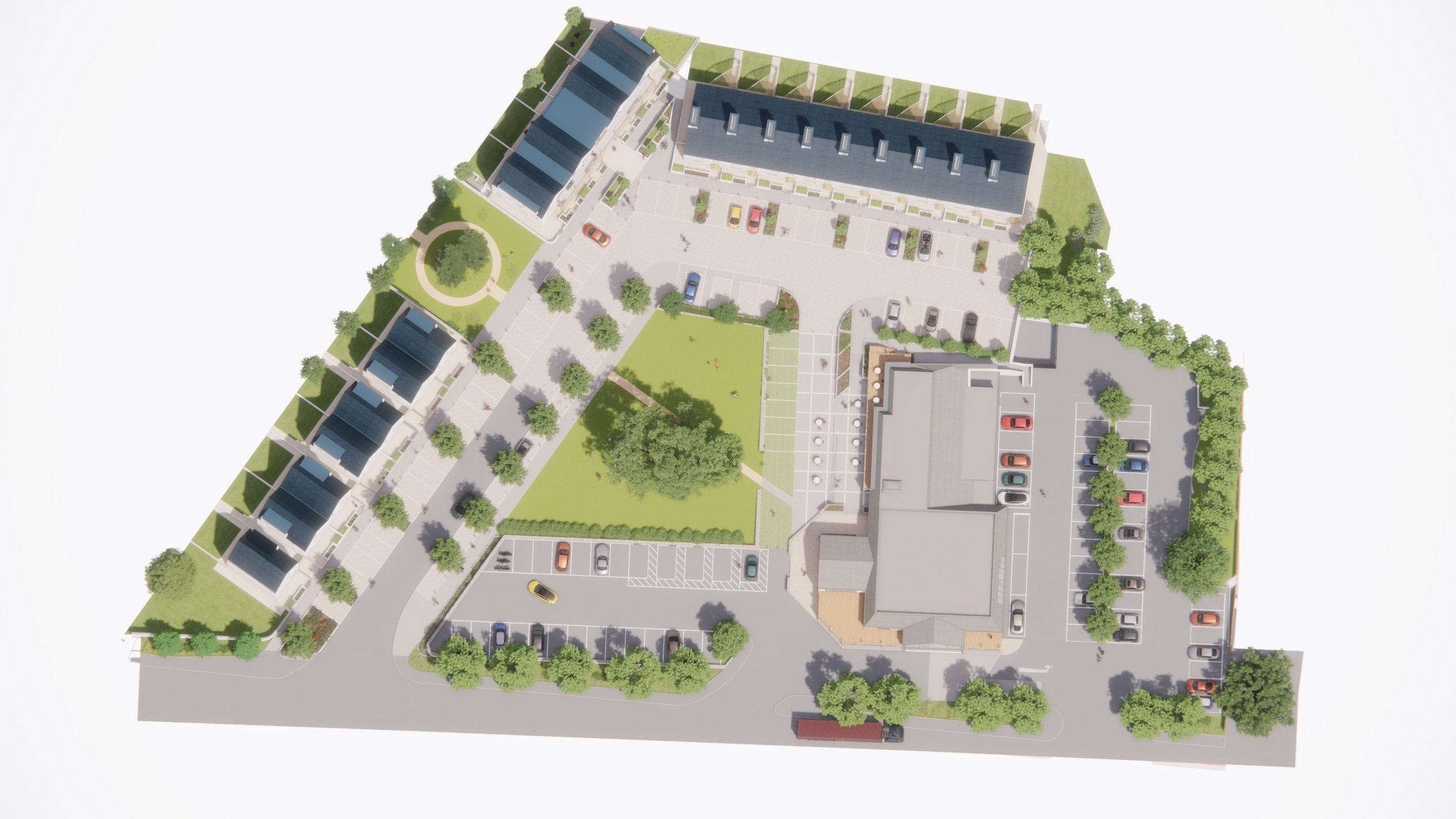 Smith Maloney Hillier — aerial computer render of suburban housing estate