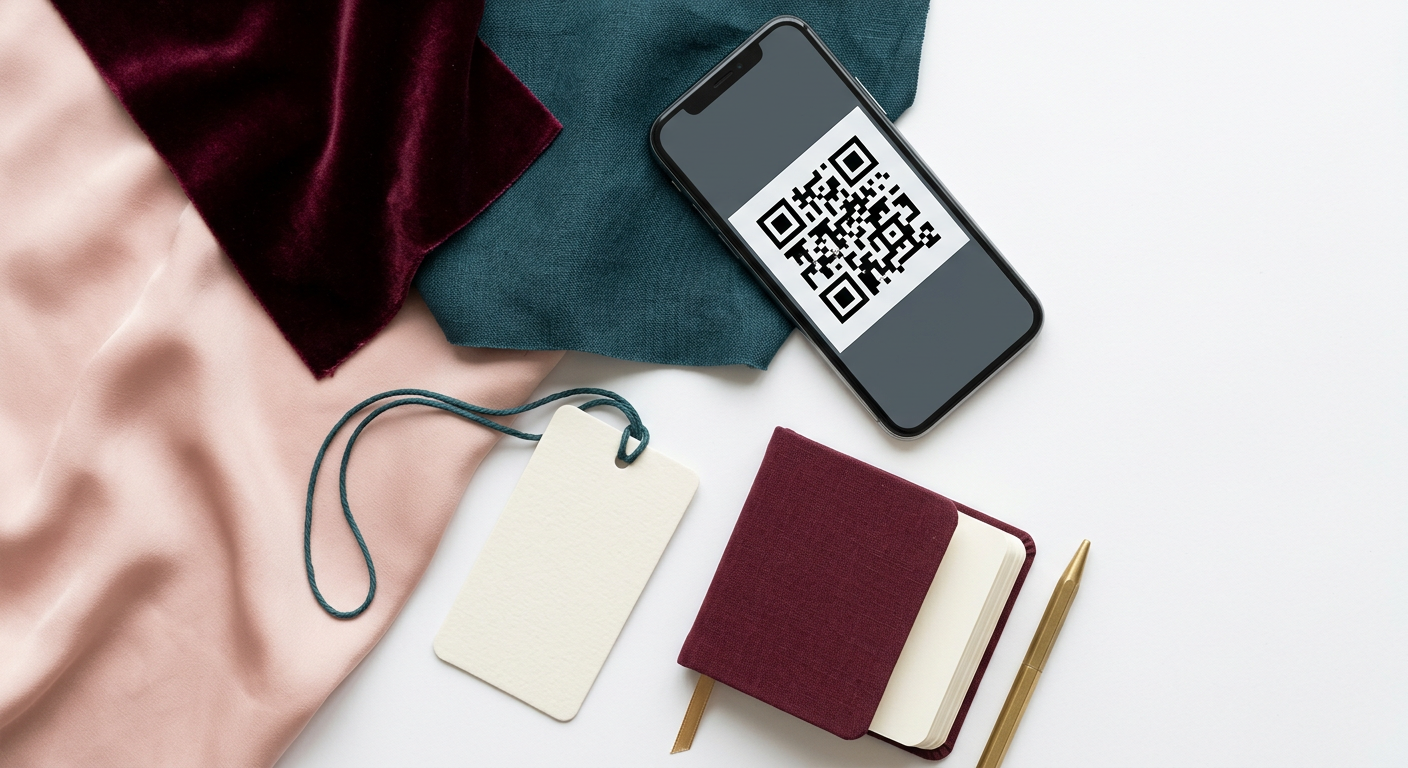 Firefly_Gemini Flash_-Overhead photorealistic flat lay of a smartphone displaying a QR code, alongside fab 986501.png