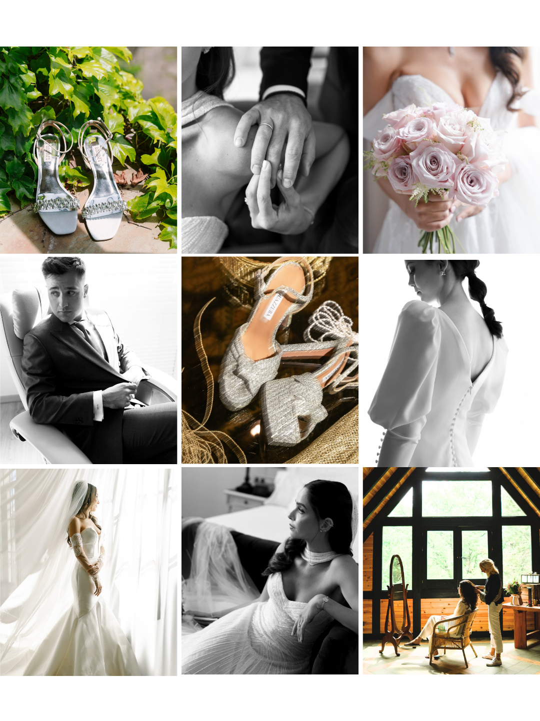 fotografia de detalles de boda zapatos manos parejas y retratos de novios