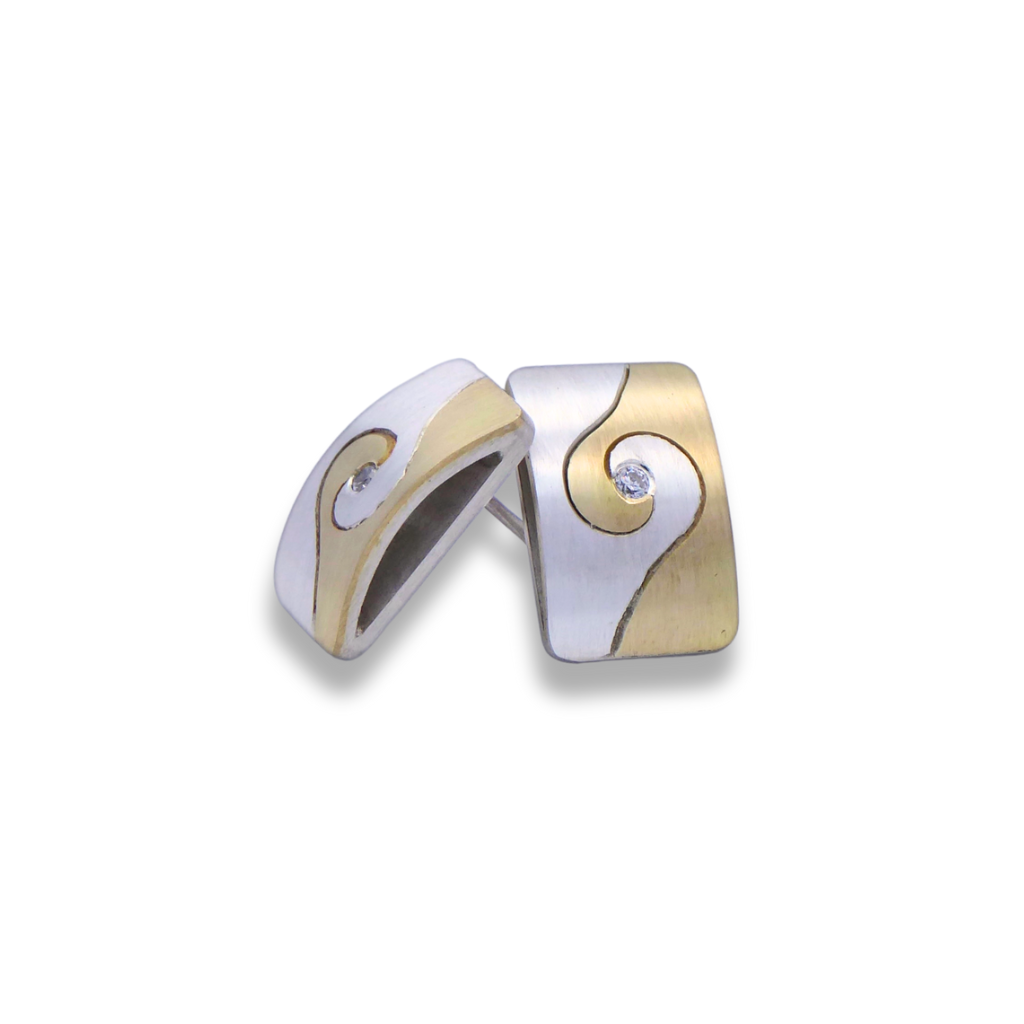Silver and brass spiral faceted earrings
