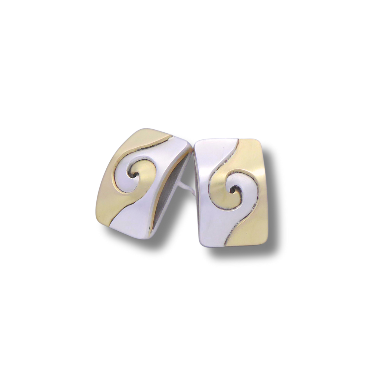 Spiral Unity Earrings - flat backs - Silver & Brass