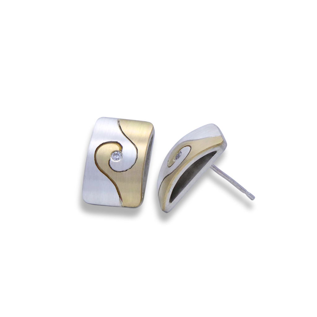Silver and Brass spiral faceted earrings