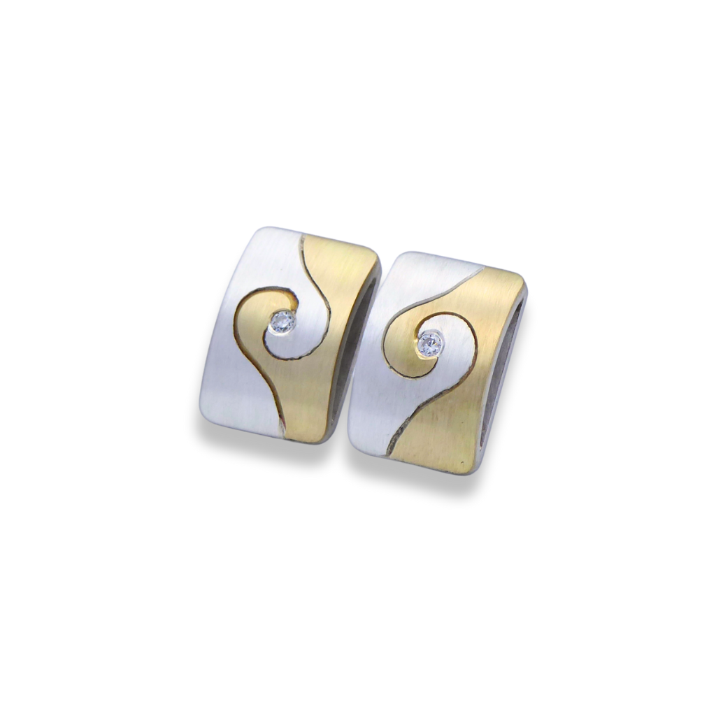 Silver and brass spiral faceted earrings