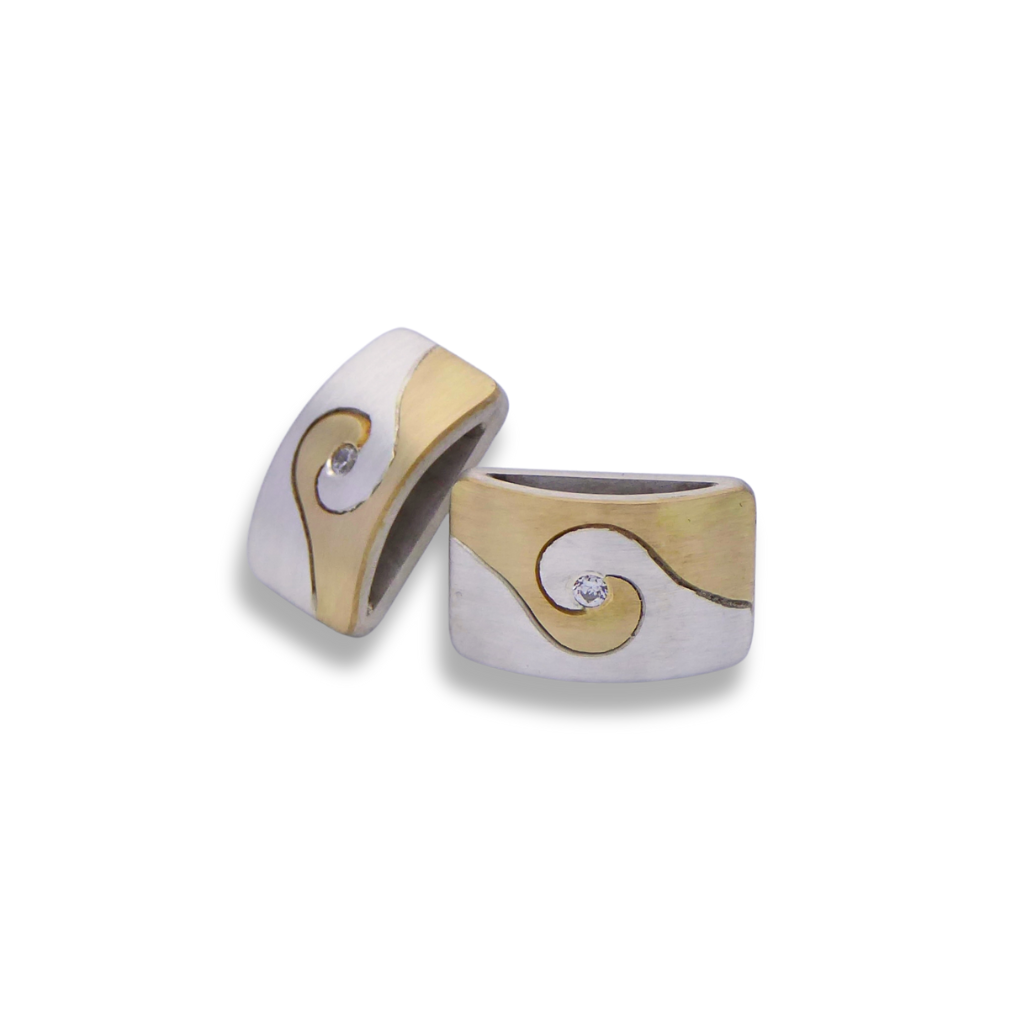 Silver and brass spiral faceted earrings