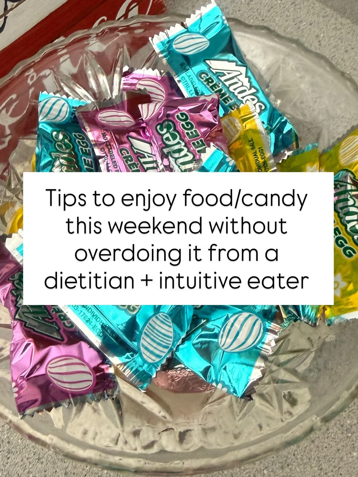3 tips if you&rsquo;re worried about going overboard with Easter candy this weekend 

1️⃣ Don&rsquo;t skip meals to save up for all the candy later&mdash;this is large reason why you&rsquo;re going overboard in the first place 

2️⃣ Aim for balance w
