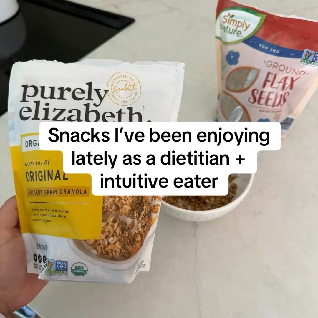 Snacks I&rsquo;ve been enjoying lately as a dietitian + intuitive eater 🍓

Here are 3 things I think about when picking a snack:

✨ What actually sounds satisfying?
✨ What can I add to help it keep me fuller for longer?
✨ How do I want to feel after
