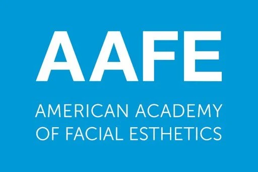 Blue background with white text that reads "AAFE" and "American Academy of Facial Esthetics."